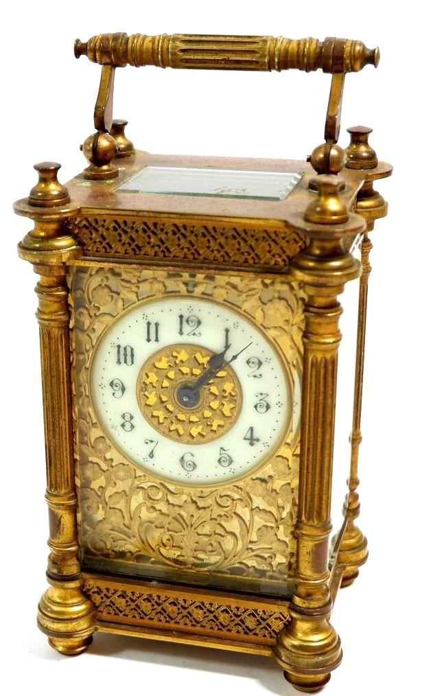 Carriage Clock: Superb 1895 French Pillared Carriage Timepiece with Floral Fretwork Frontage (1 of 5) Carriage Clock: Superb 1895 French Pillared Carriage Timepiece with Floral Fretwork Frontage (1 of 5)