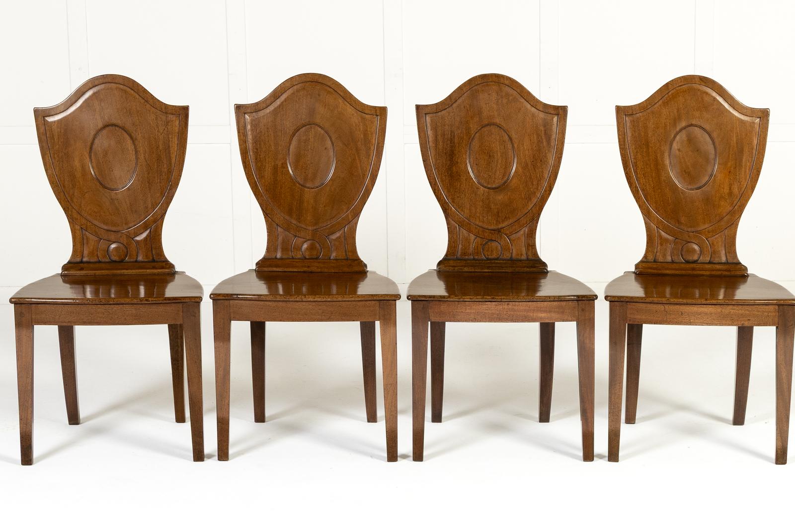 Set of Four 19th Century English Regency Mahogany Hall Chairs (1 of 9) Set of Four 19th Century English Regency Mahogany Hall Chairs (1 of 9)