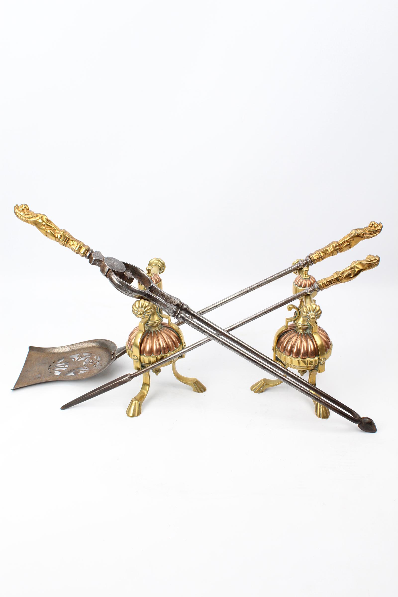 Victorian Brass & Steel Fire Tool Companion Set (1 of 21)