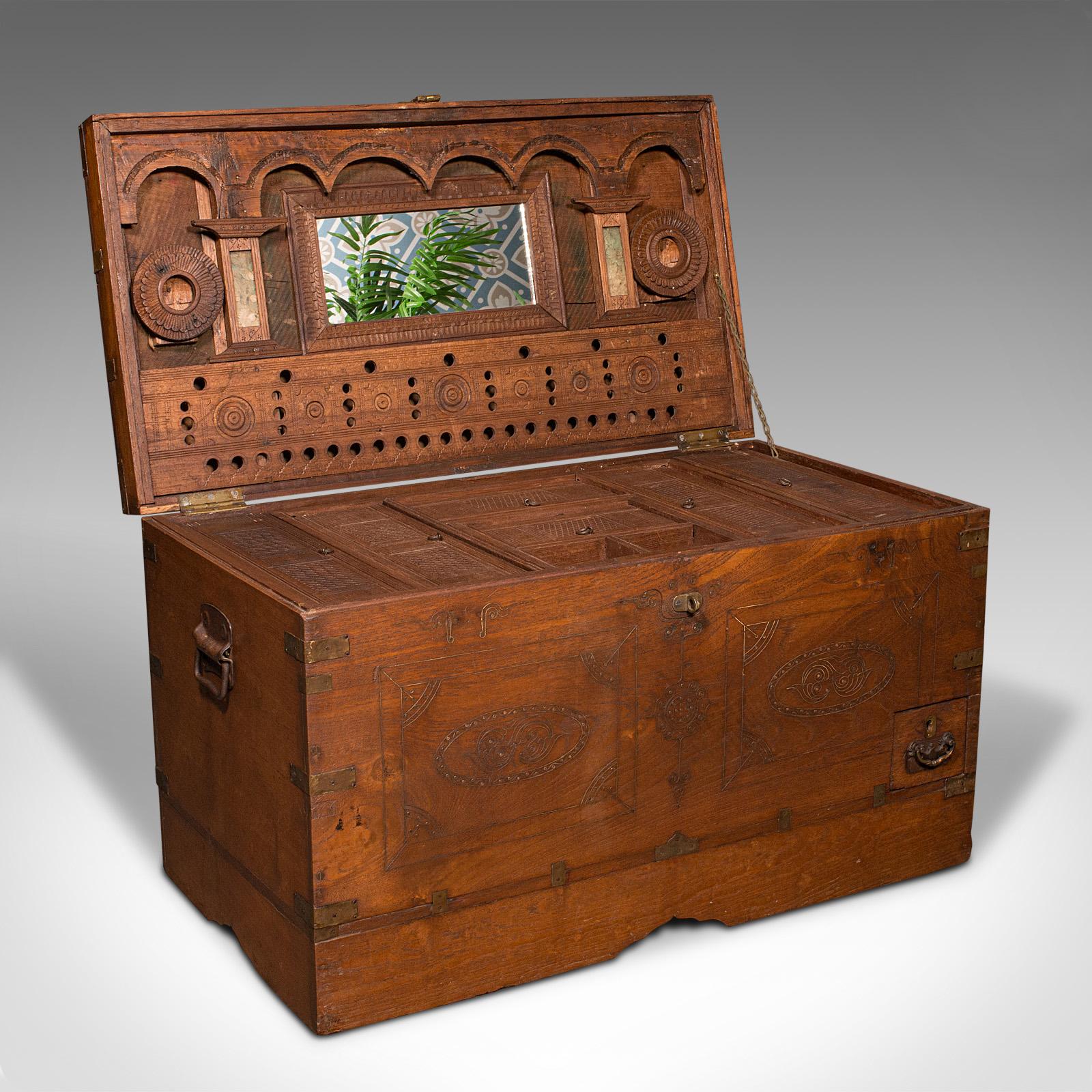 Antique Travelling Cleric's Chest, Anglo Indian, Teak, Colonial Trunk, Victorian (1 of 12)