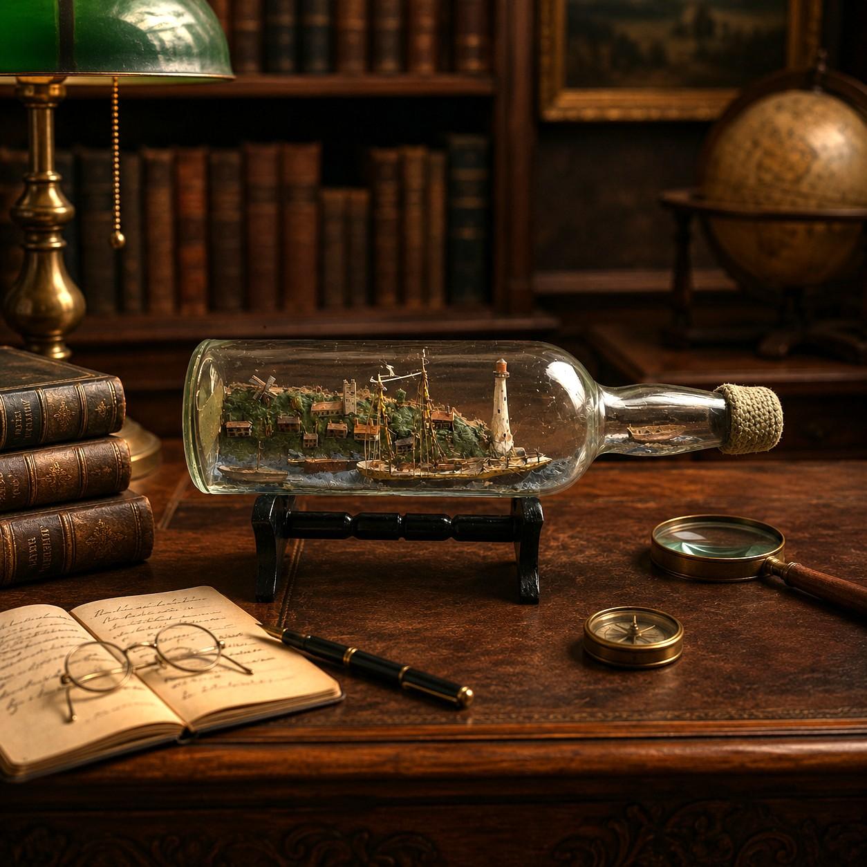 Folk Art Ship in Bottle Diorama Dated 1922 (1 of 15) Folk Art Ship in Bottle Diorama Dated 1922 (1 of 15)