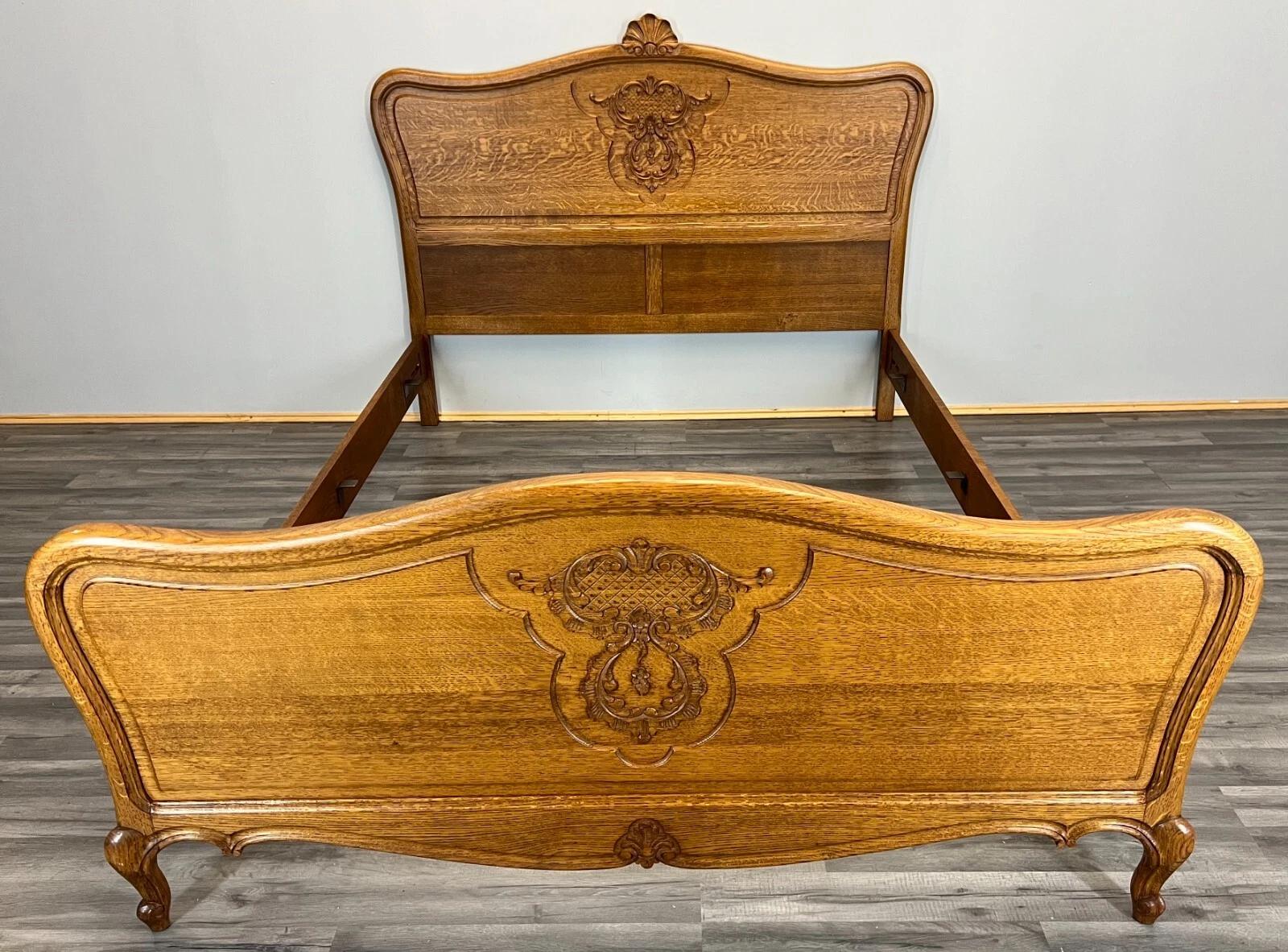 Bed Vintage French Oak Double Bed Frame Carved Headboard (1 of 9) Bed Vintage French Oak Double Bed Frame Carved Headboard (1 of 9)