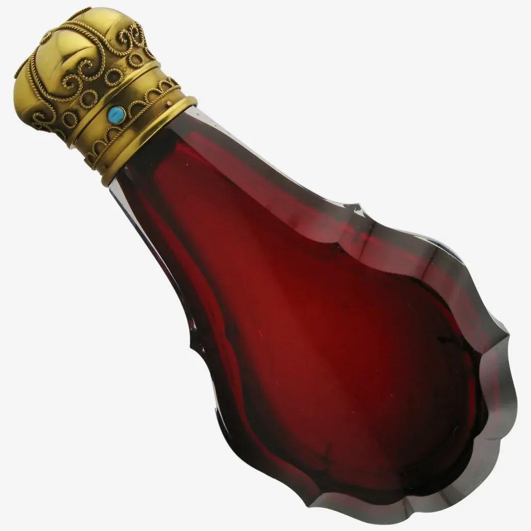 22k Gold Mounted Cased Ruby Cut Glass Scent Bottle - 19th Century (1 of 23)