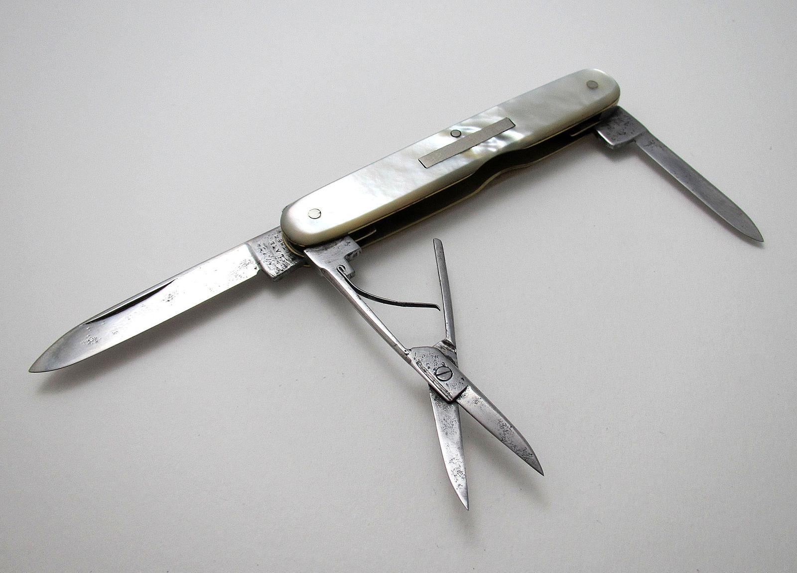 Sheffield Slater Brothers Large Antique Pocket Multi Tool Sportsman Folding Knife Penknife, Mother of Pearl, Carbon Steel (1 of 8)