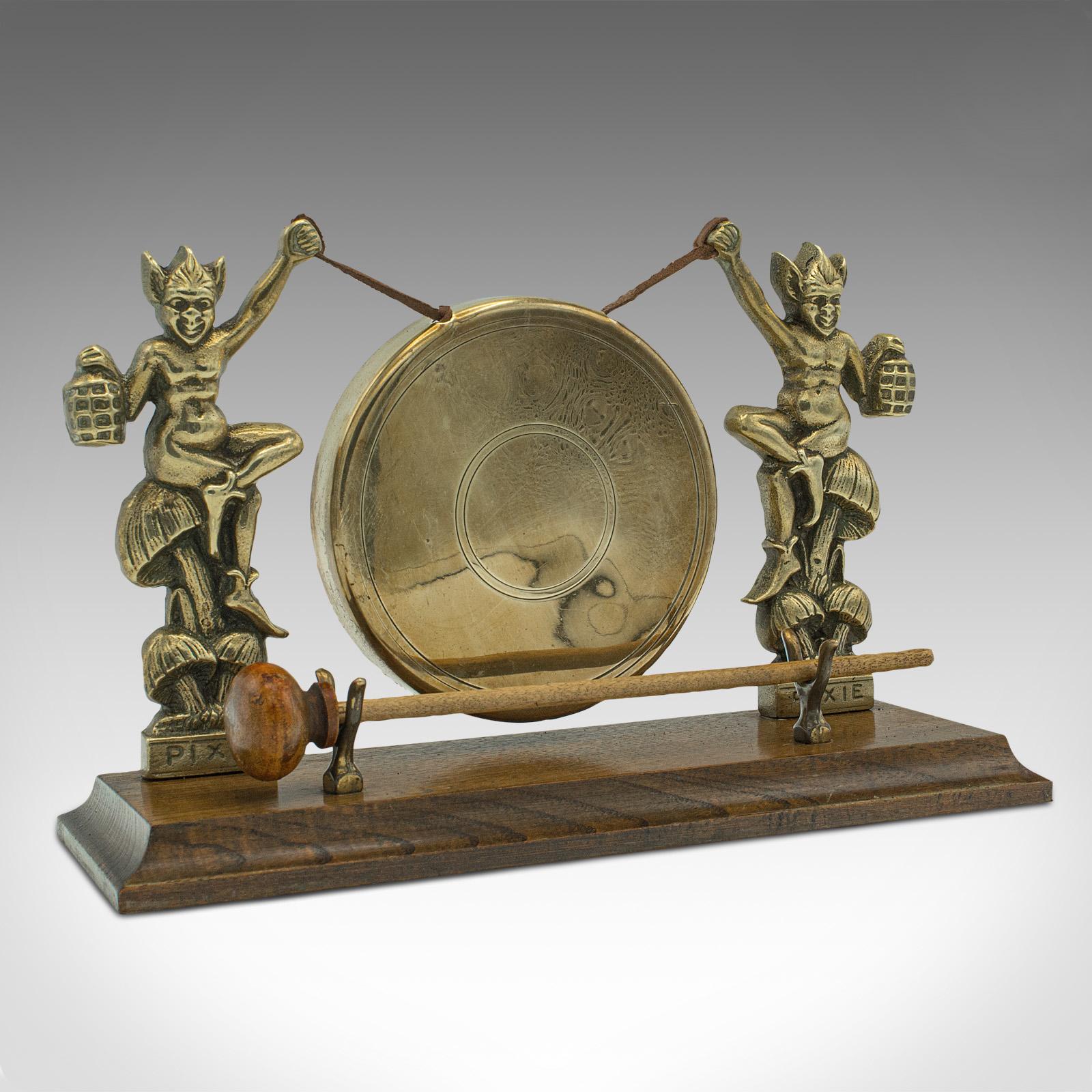Antique Cornish Pixie Gong, English, Brass, Oak, Dinner Chime, Victorian c.1900 (1 of 10)