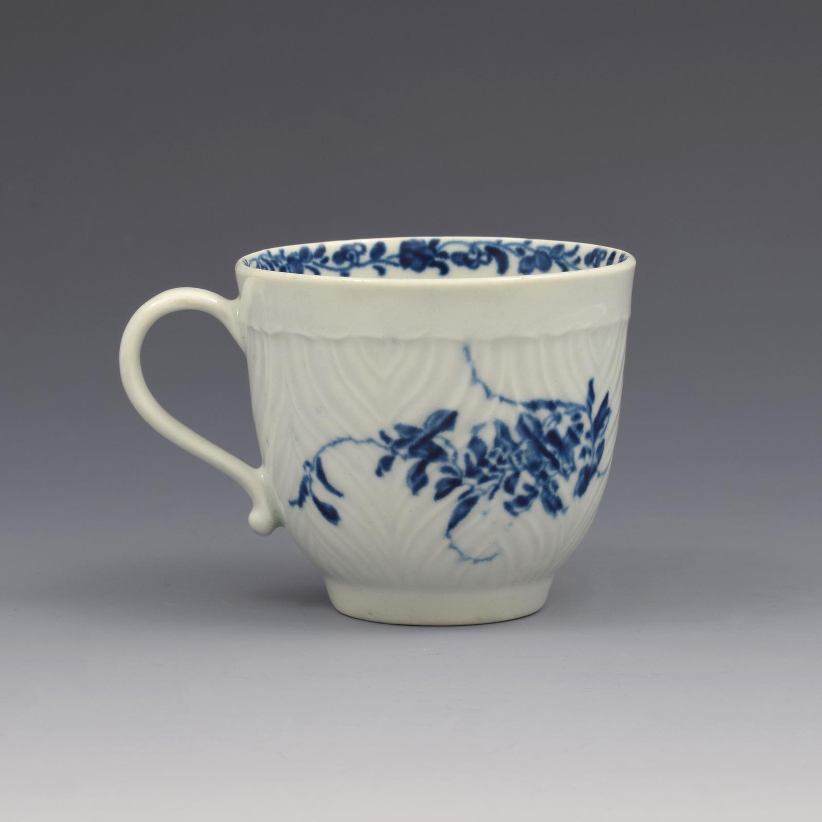 First Period Worcester Porcelain Feather Mould Floral Coffee Cup c.1760 (1 of 7)