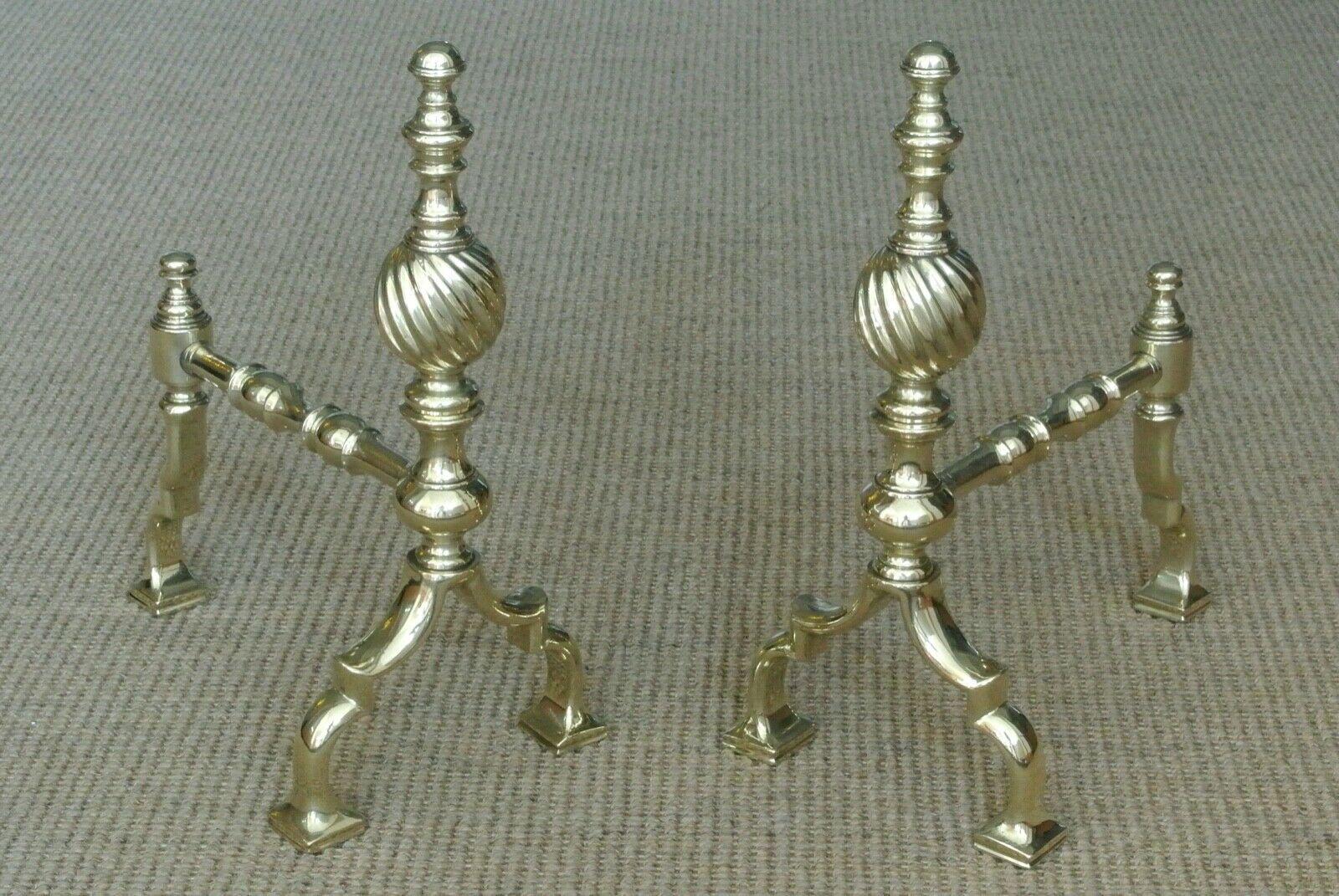 High Quality Pair of Victorian Brass Fire Dogs Fire Iron Rest Andirons c.1880 (1 of 6)
