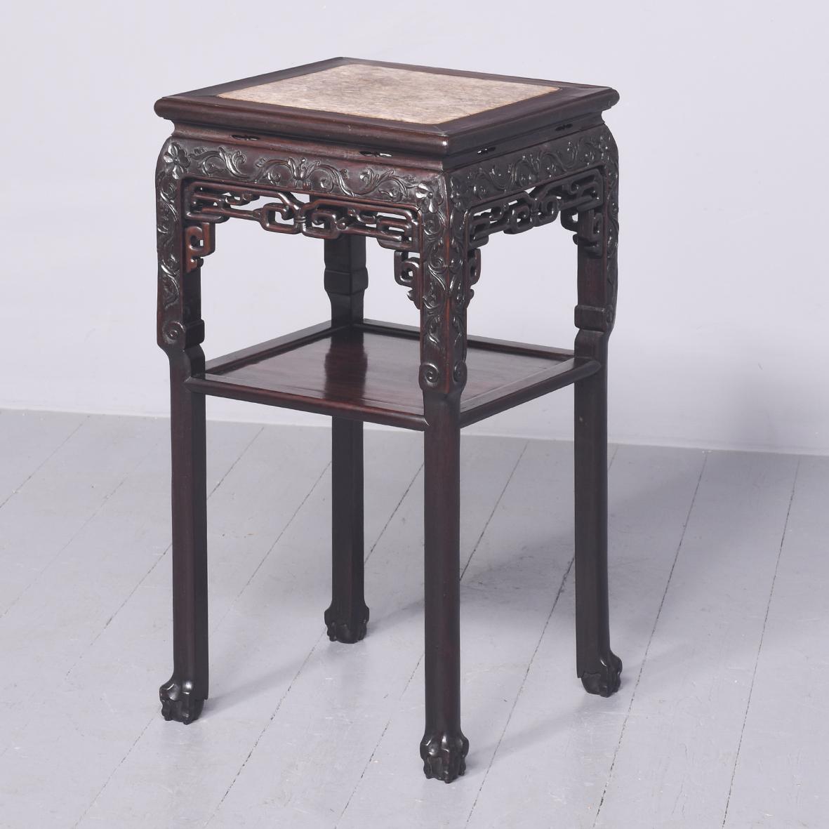 Qing Dynasty Two Tier Marble Topped Huanghuali Stand (1 of 5)