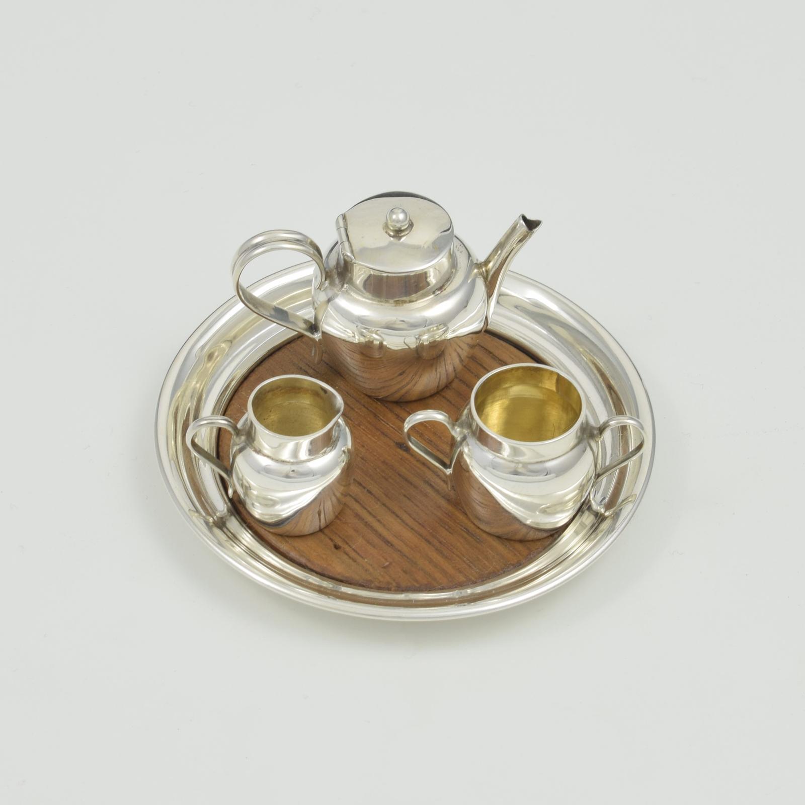 Charming Edwardian Novelty Miniature Silver Tea Set & Tray Saunders & Shepherd Antique (1 of 11)