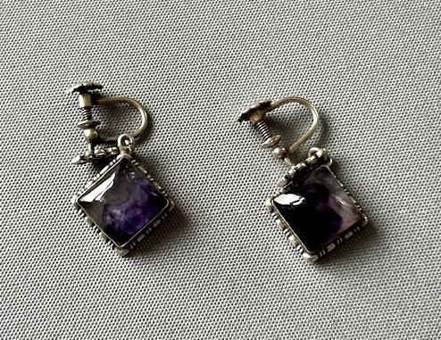 Art Deco Pair of Silver & Blue John Earrings (1 of 6)