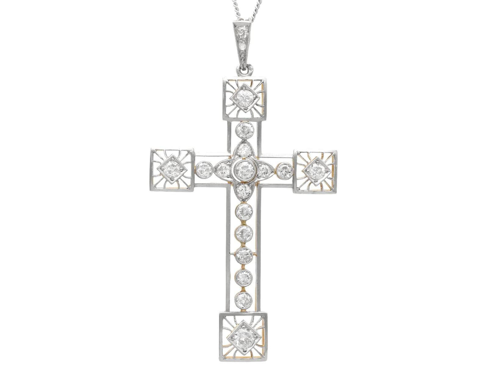 Antique 1.60ct Diamond & 18ct Yellow Gold Cross Pendant (1 of 12)