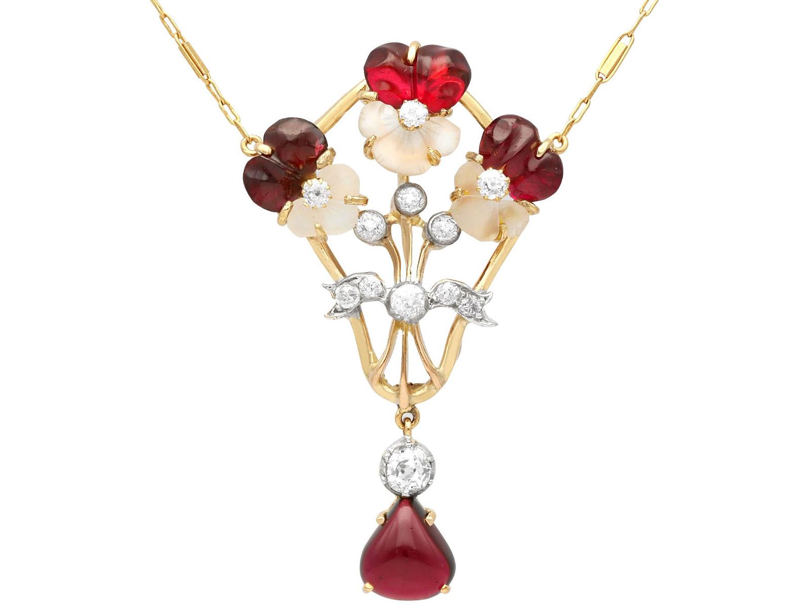 Antique Victorian 6.92ct Garnet, 3.50ct Moonstone and 1.23ct Diamond, 14ct Yellow Gold Pendant (1 of 11)