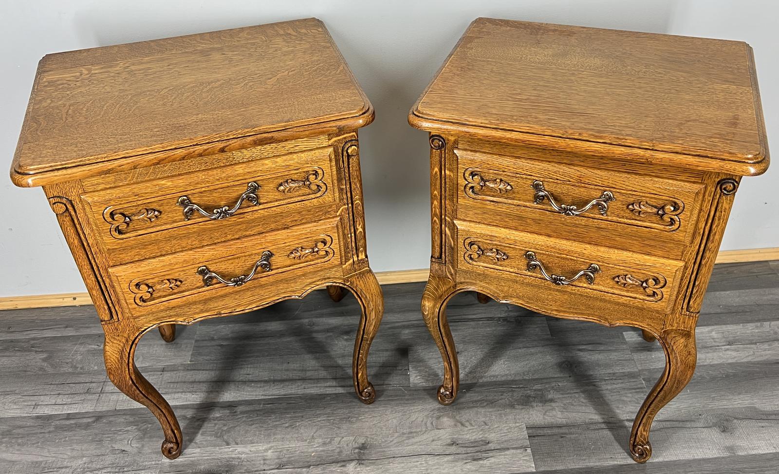 Pair of Bedside Tables Vintage French Oak  Nightstands Cabinets (1 of 11)