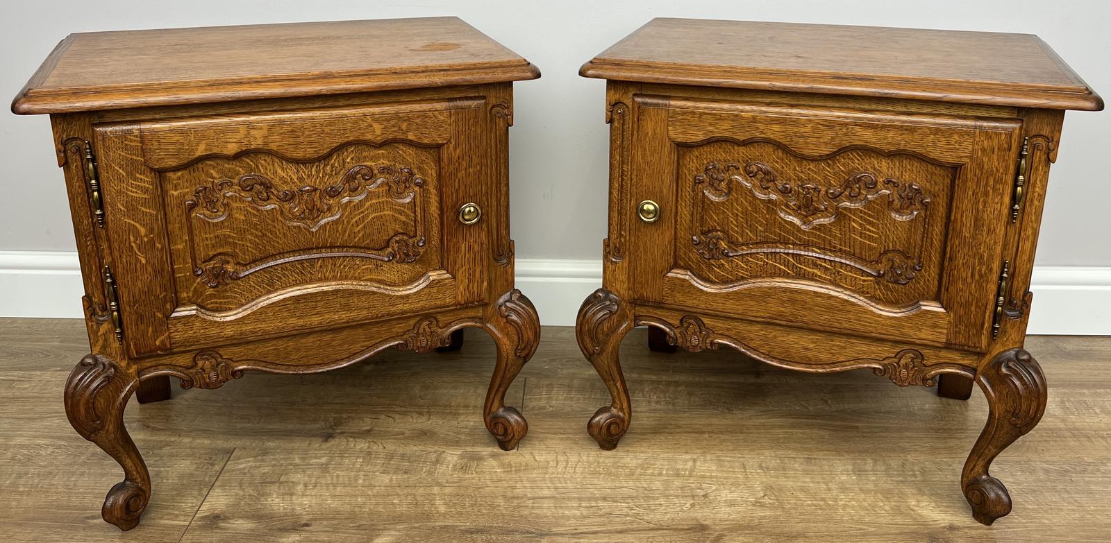 Pair of Bedside Tables Vintage French Oak Nightstands Carved Cabinets (1 of 12) Pair of Bedside Tables Vintage French Oak Nightstands Carved Cabinets (1 of 12)