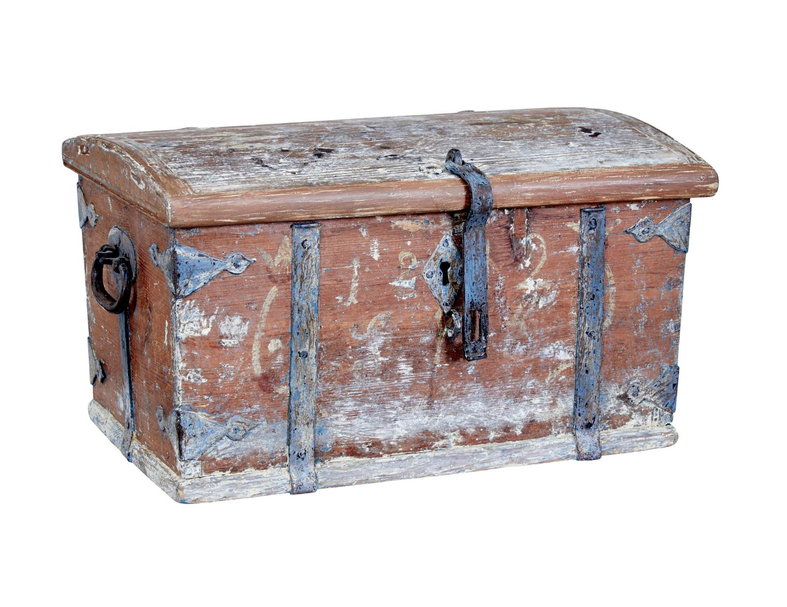 Small Mid 19th Century Swedish Painted Pine Strong Box (1 of 9)