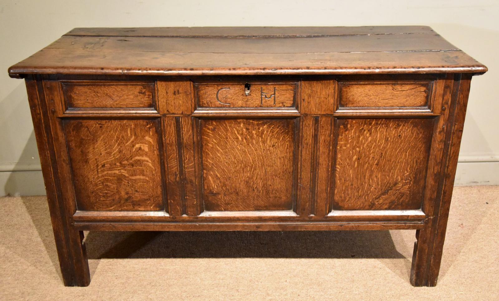 Late 17th Century Oak Three Paneled Coffer (1 of 5)
