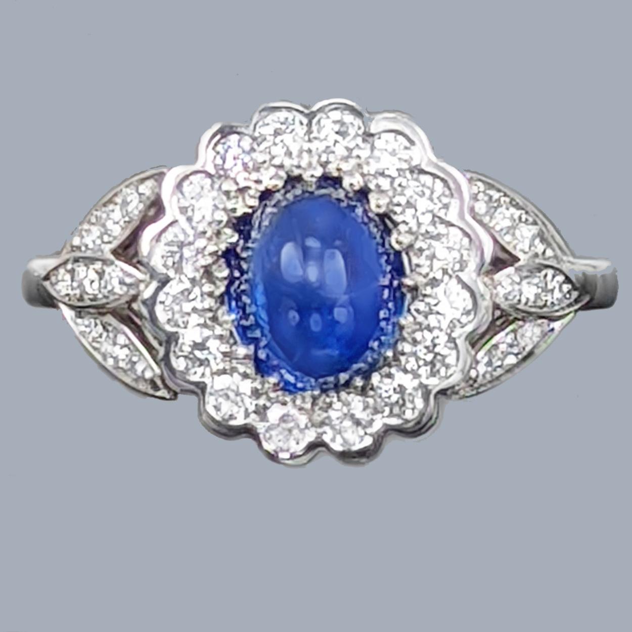 1960s Sapphire & Diamond Engagement Ring – White Gold & Platinum – Vintage Cluster Ring (1 of 14)