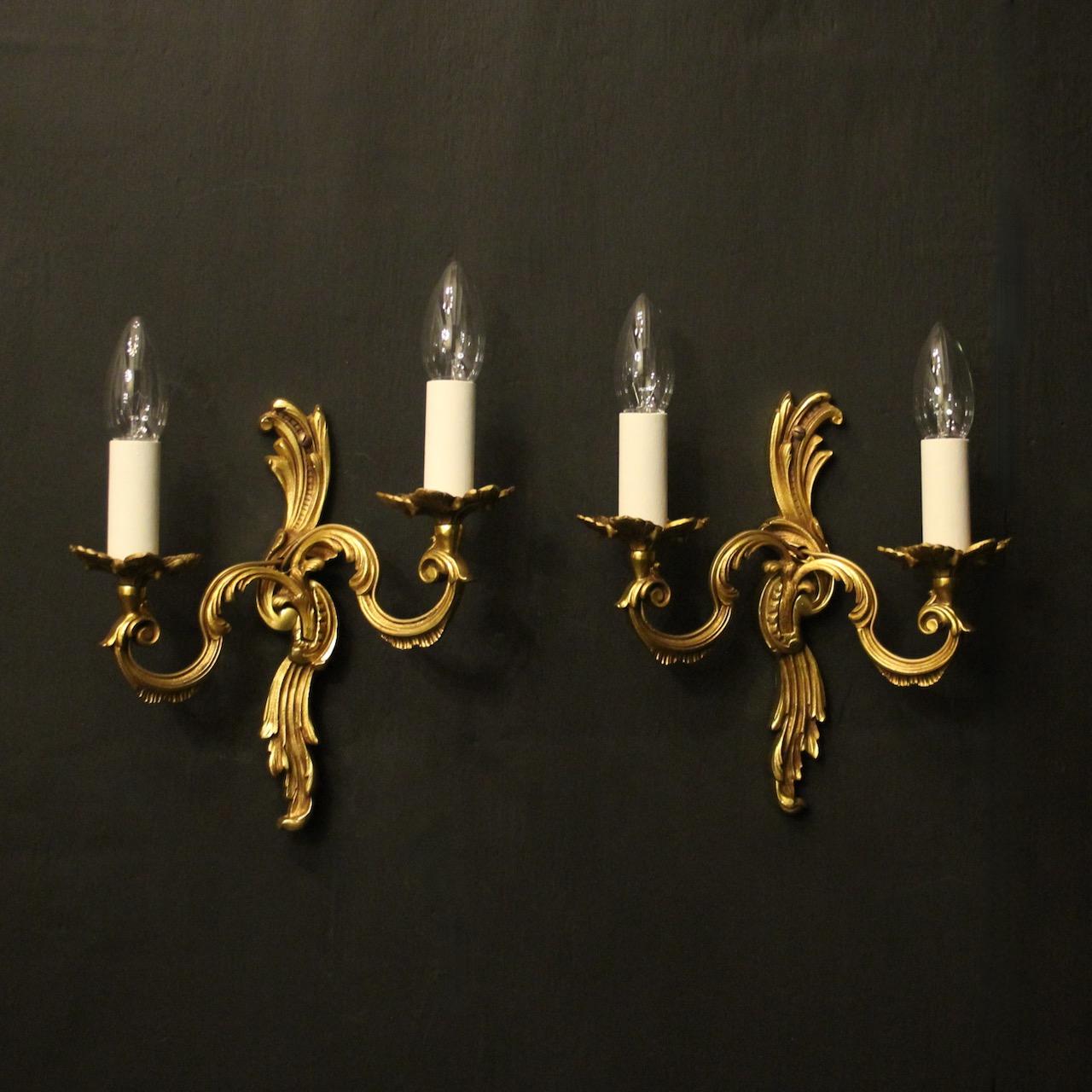 French Pair of Gilded Twin Arm Wall Lights (1 of 10)
