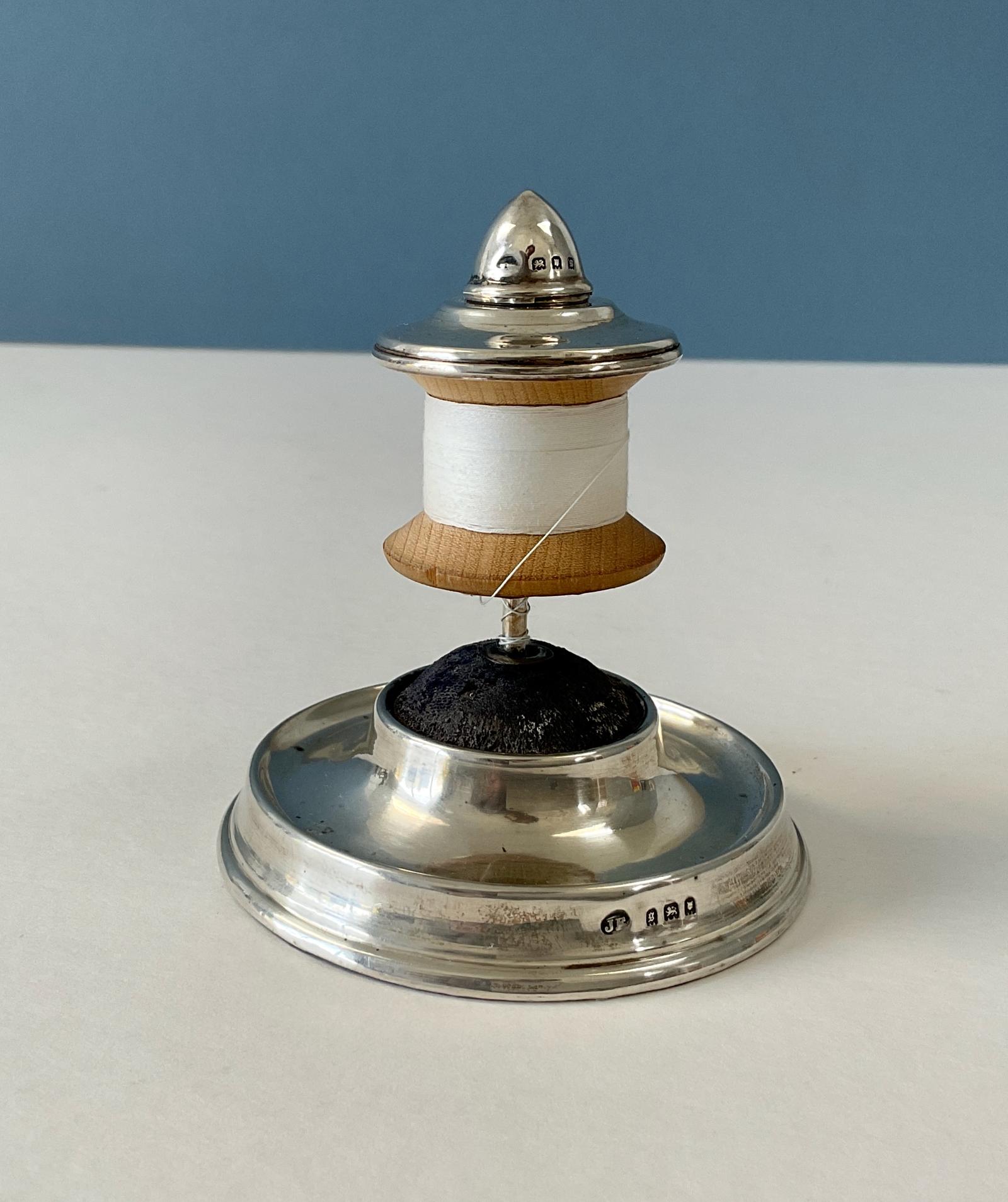 Antique Silver Cotton Reel Pin Cushion (1 of 5)