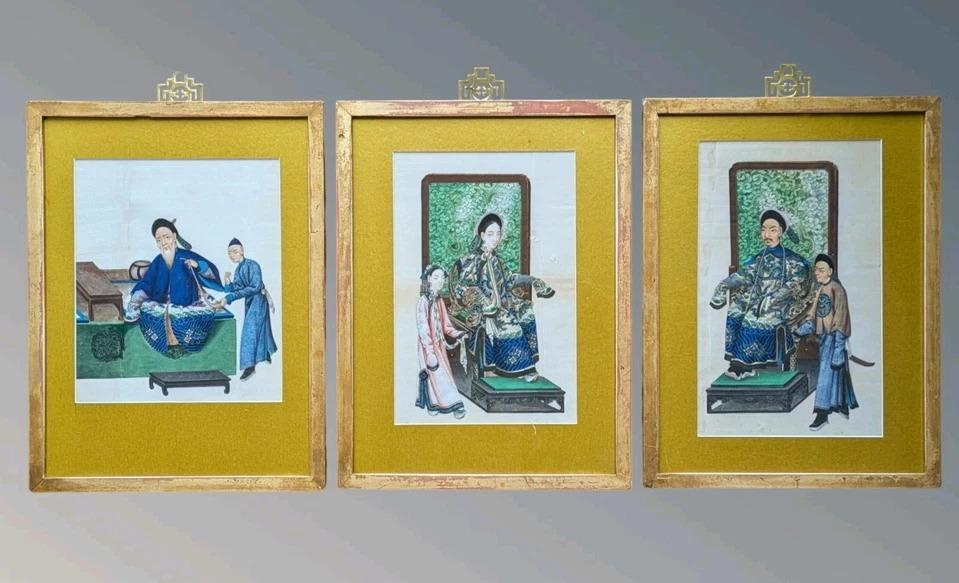 Antique Chinese Paintings Dignitaries Set Of Three (1 of 12)