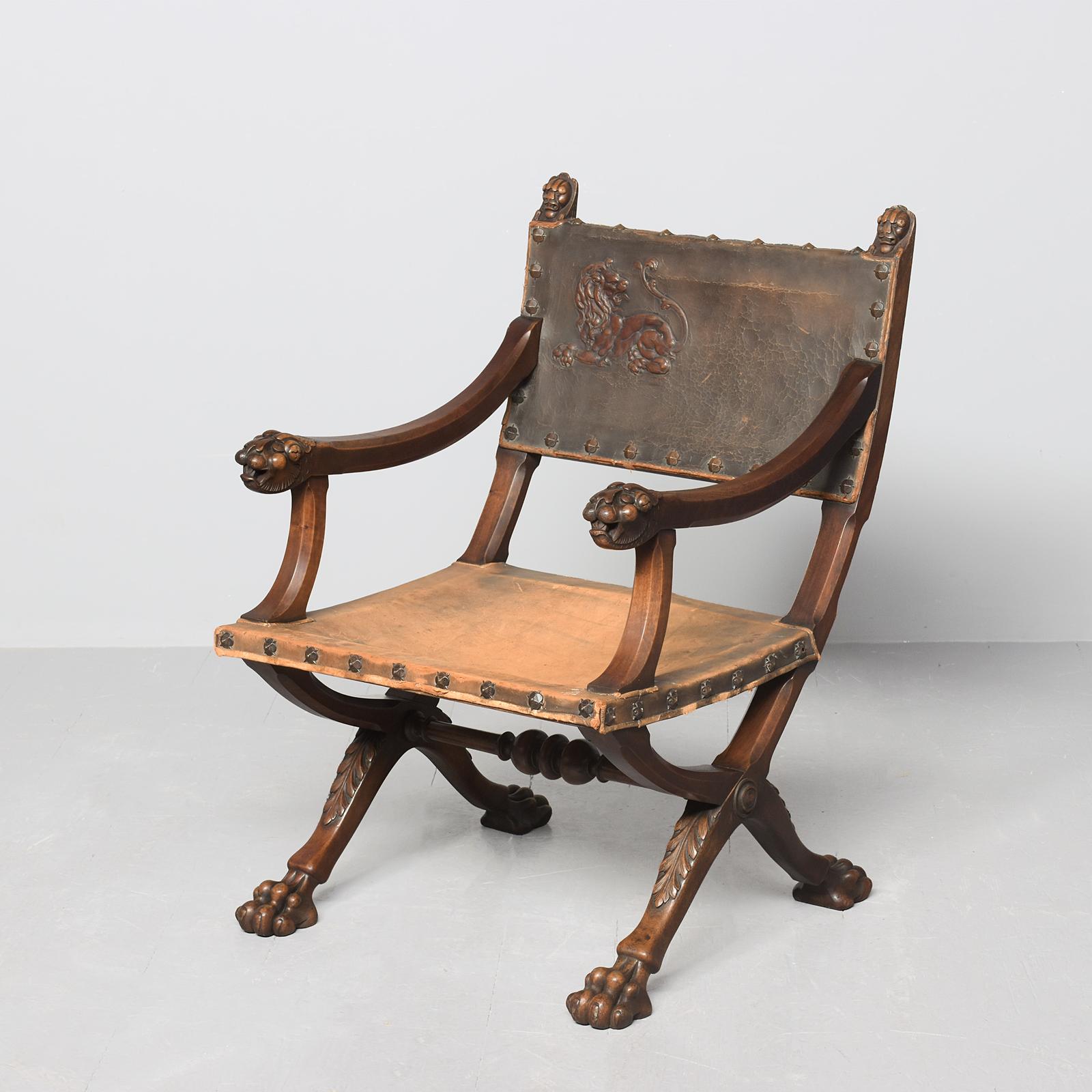 Carved Walnut Italian Framed X Framed Chair (1 of 8) Carved Walnut Italian Framed X Framed Chair (1 of 8)