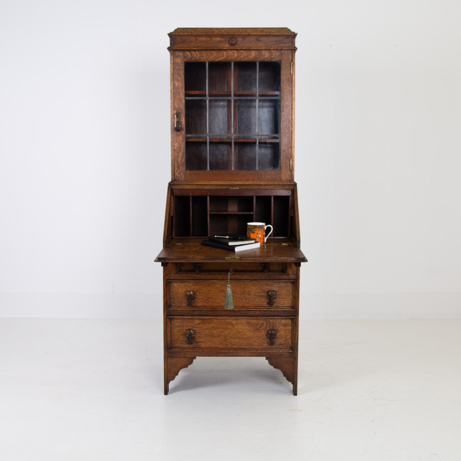 Delightful Glazed Oak Bookcase Bureau With Drawers C1920 (1 of 17) Delightful Glazed Oak Bookcase Bureau With Drawers C1920 (1 of 17)