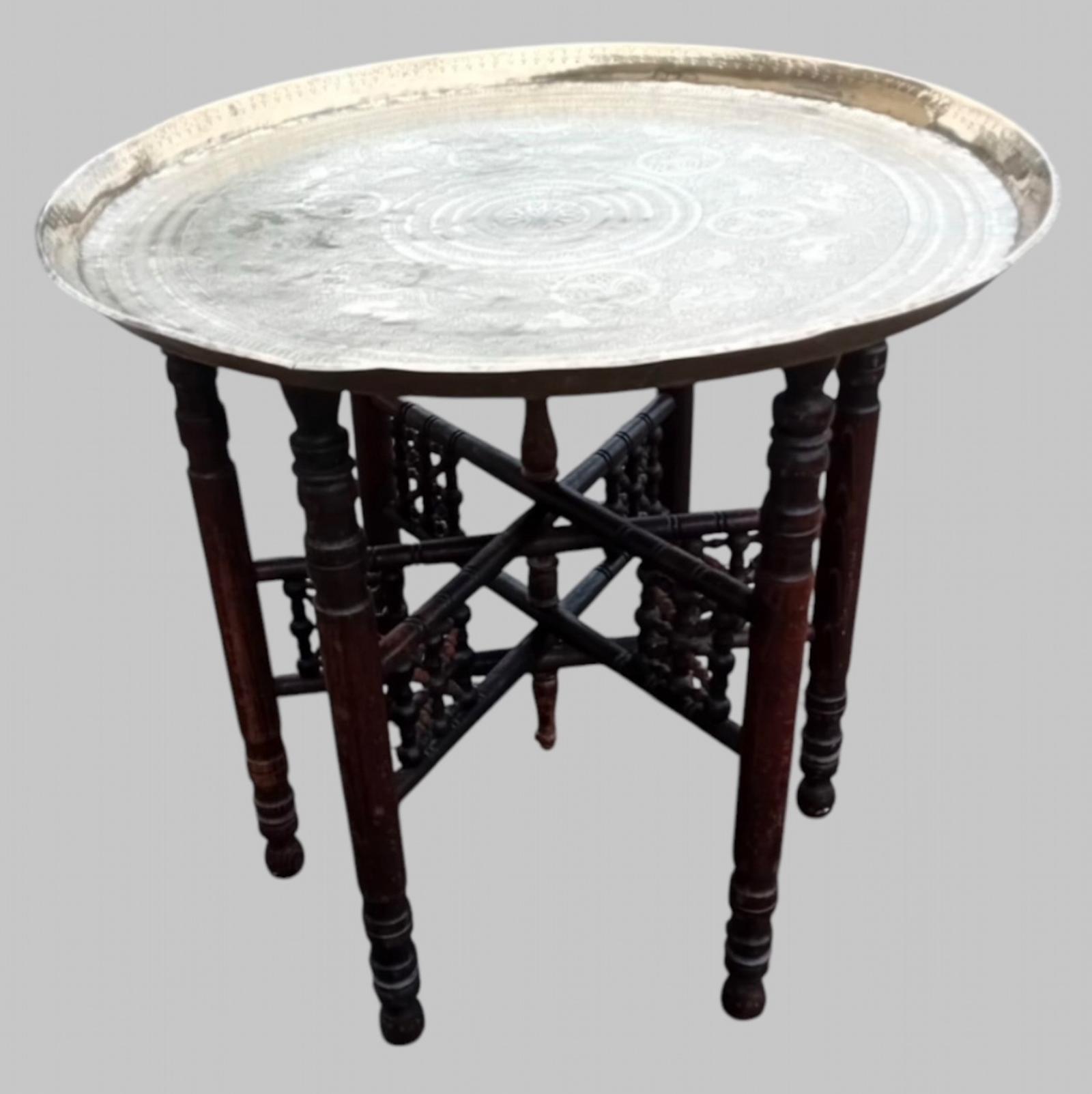 Indian Brass Tray Table That Folds (1 of 5)