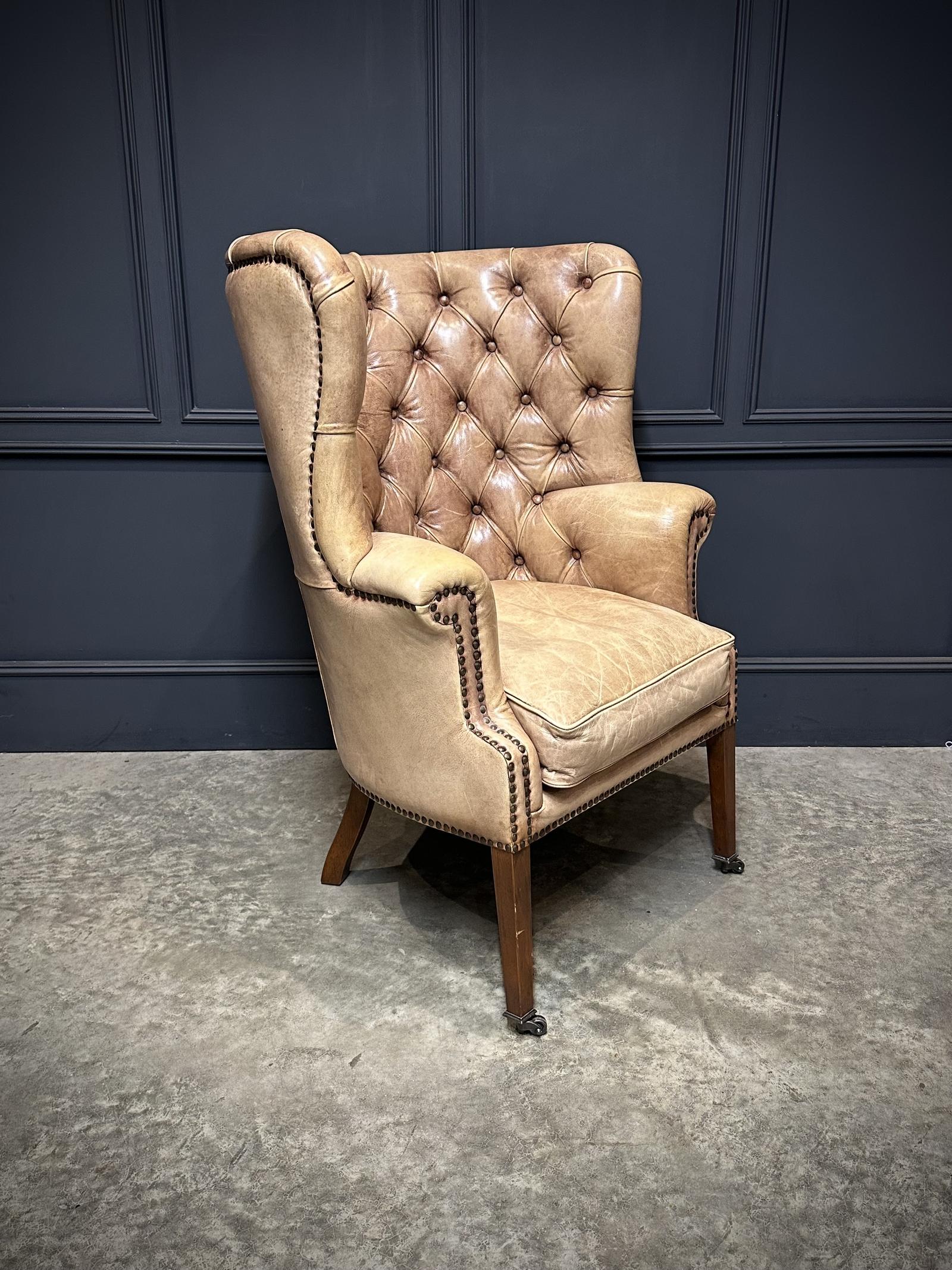 Buttoned Leather Porters Wing Chair (1 of 9) Buttoned Leather Porters Wing Chair (1 of 9)