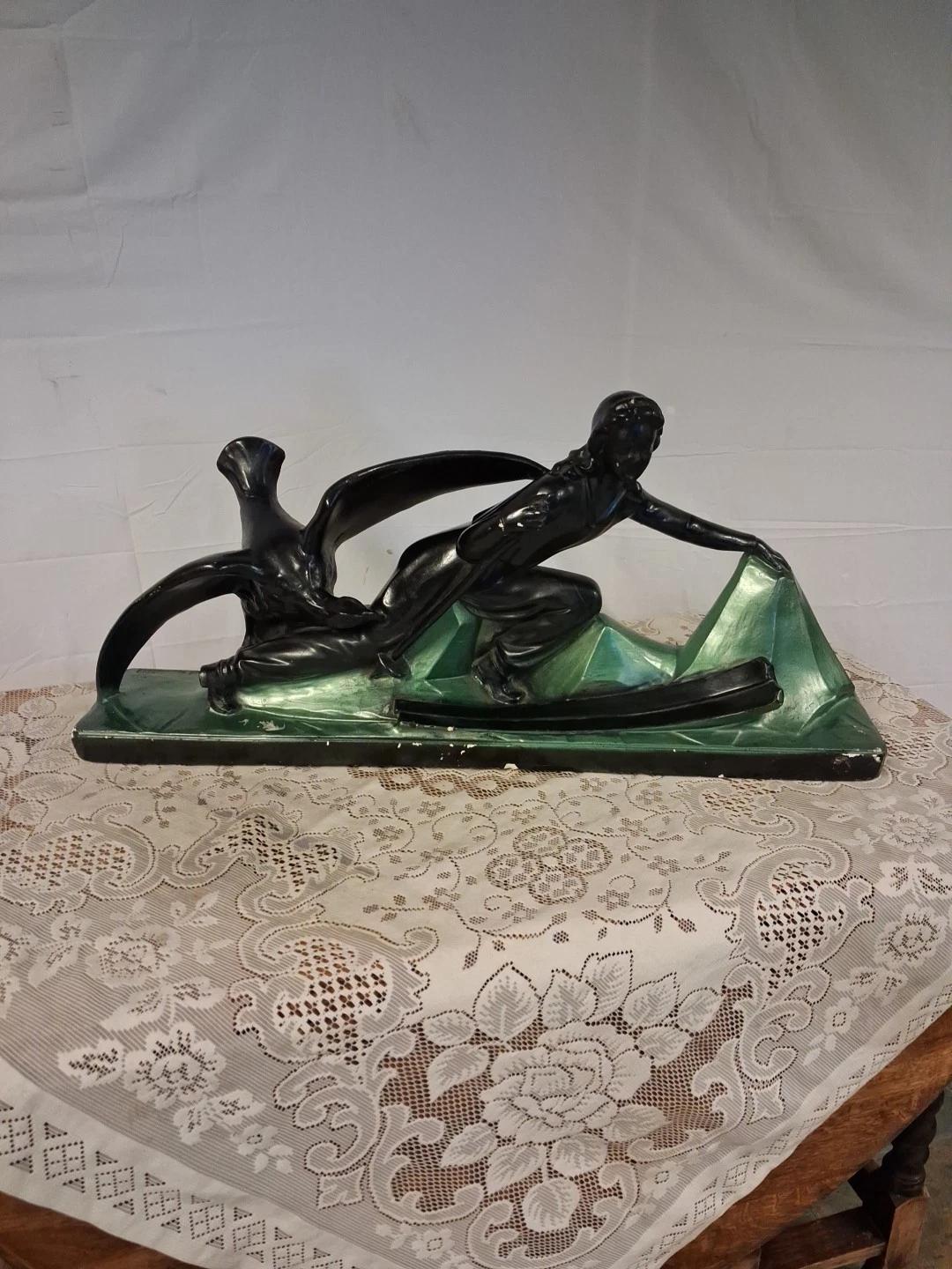 Art Deco Plaster Figure Ornament by Pecchioli of Woman with Bird (1 of 9)