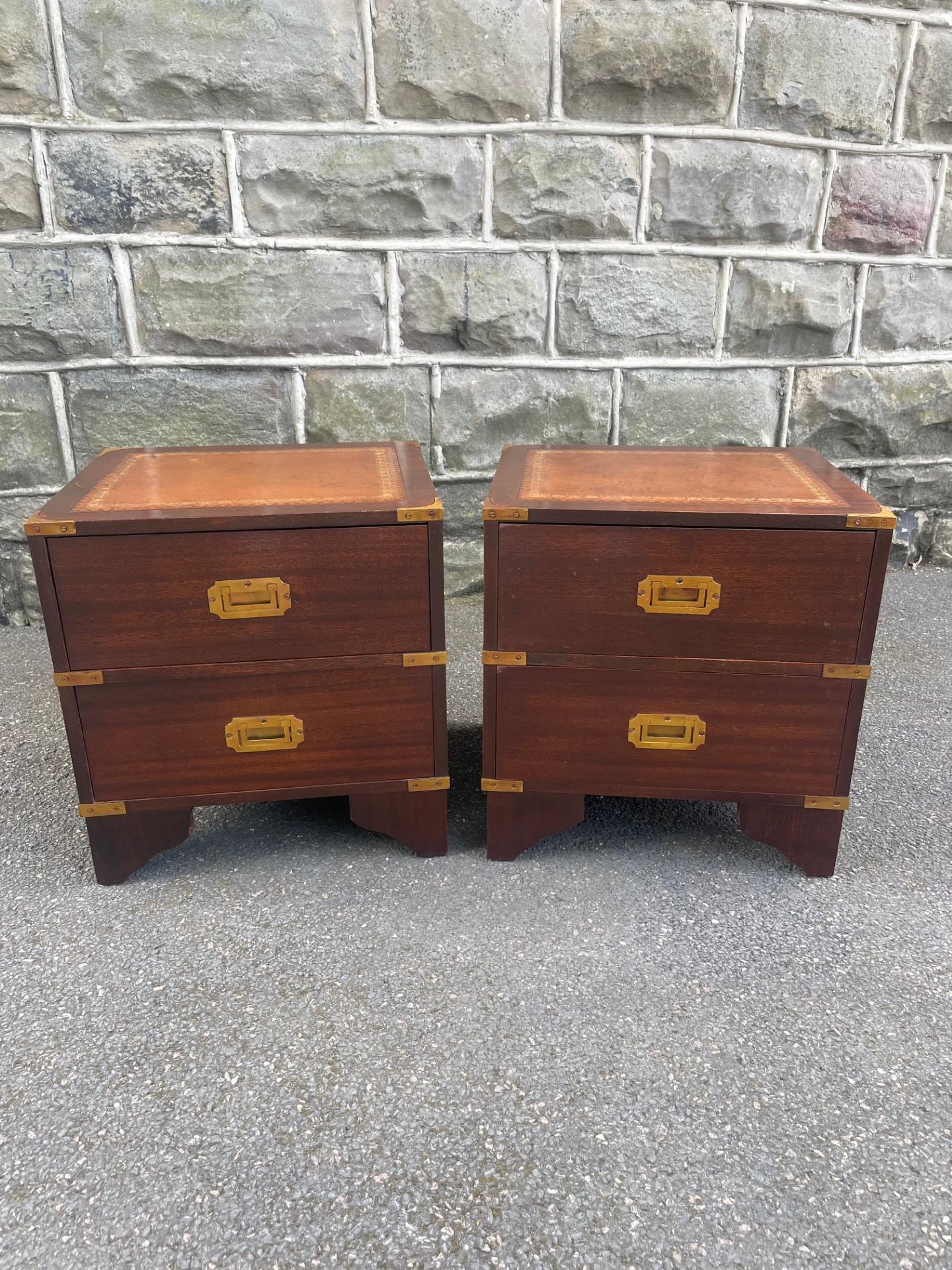 Pair of Military Style Brass Bound Mahogany 2 Drawer Bedside Chest Drawers (1 of 12) Pair of Military Style Brass Bound Mahogany 2 Drawer Bedside Chest Drawers (1 of 12)