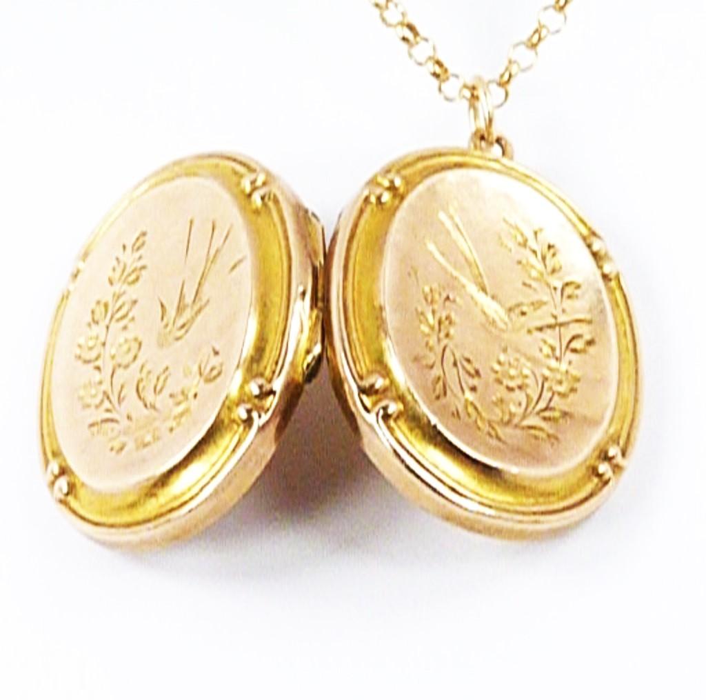 Antique 9ct Gold Swallow Locket Necklace (1 of 10)