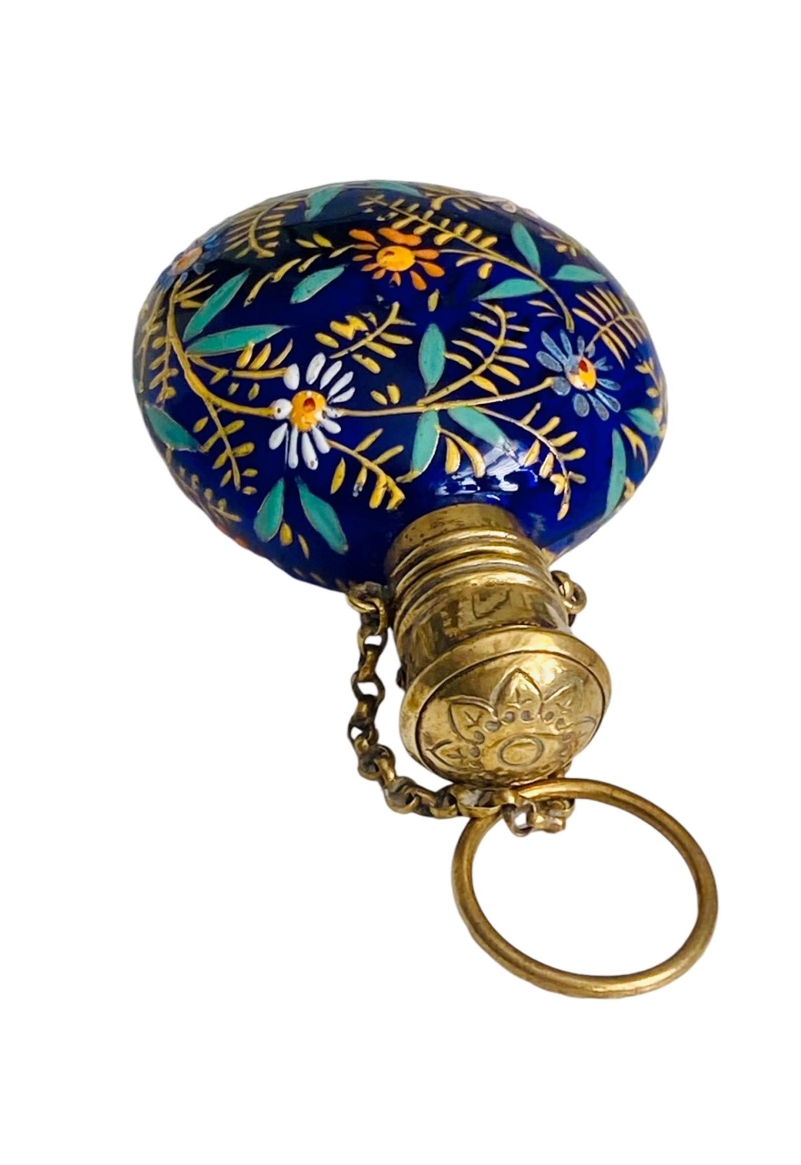 Antique Moser Enamel & Gilt Bristol Blue Glass Chatelaine Perfume Scent Bottle c.1880 (1 of 9) Antique Moser Enamel & Gilt Bristol Blue Glass Chatelaine Perfume Scent Bottle c.1880 (1 of 9)