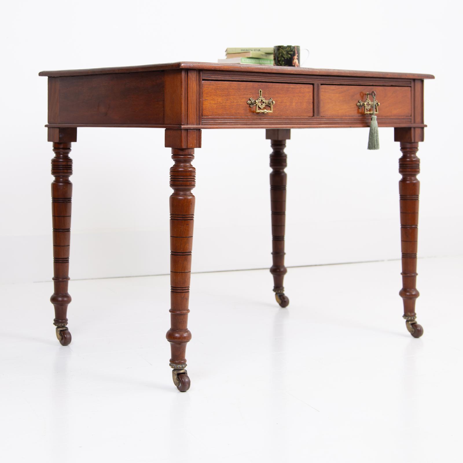 Delightful Victorian Leather Topped Walnut 2 Drawer Desk c.1900 (1 of 14)