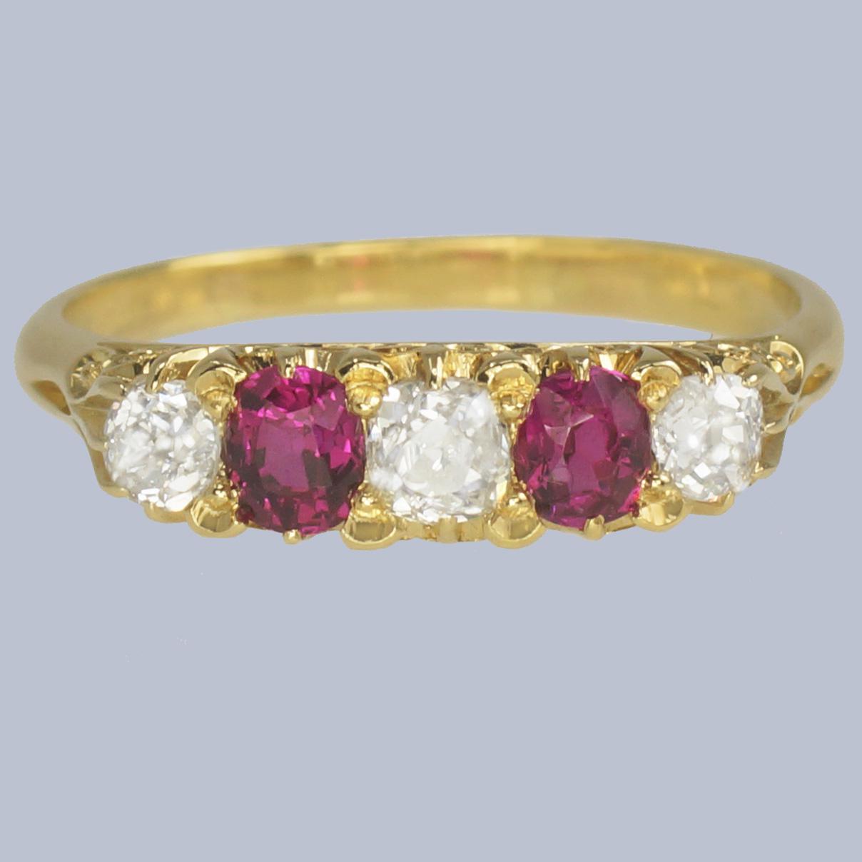 Victorian 18ct Gold Ruby & Old Mine Cut Diamond Five Stone Ring Circa 1890 (1 of 11) Victorian 18ct Gold Ruby & Old Mine Cut Diamond Five Stone Ring Circa 1890 (1 of 11)