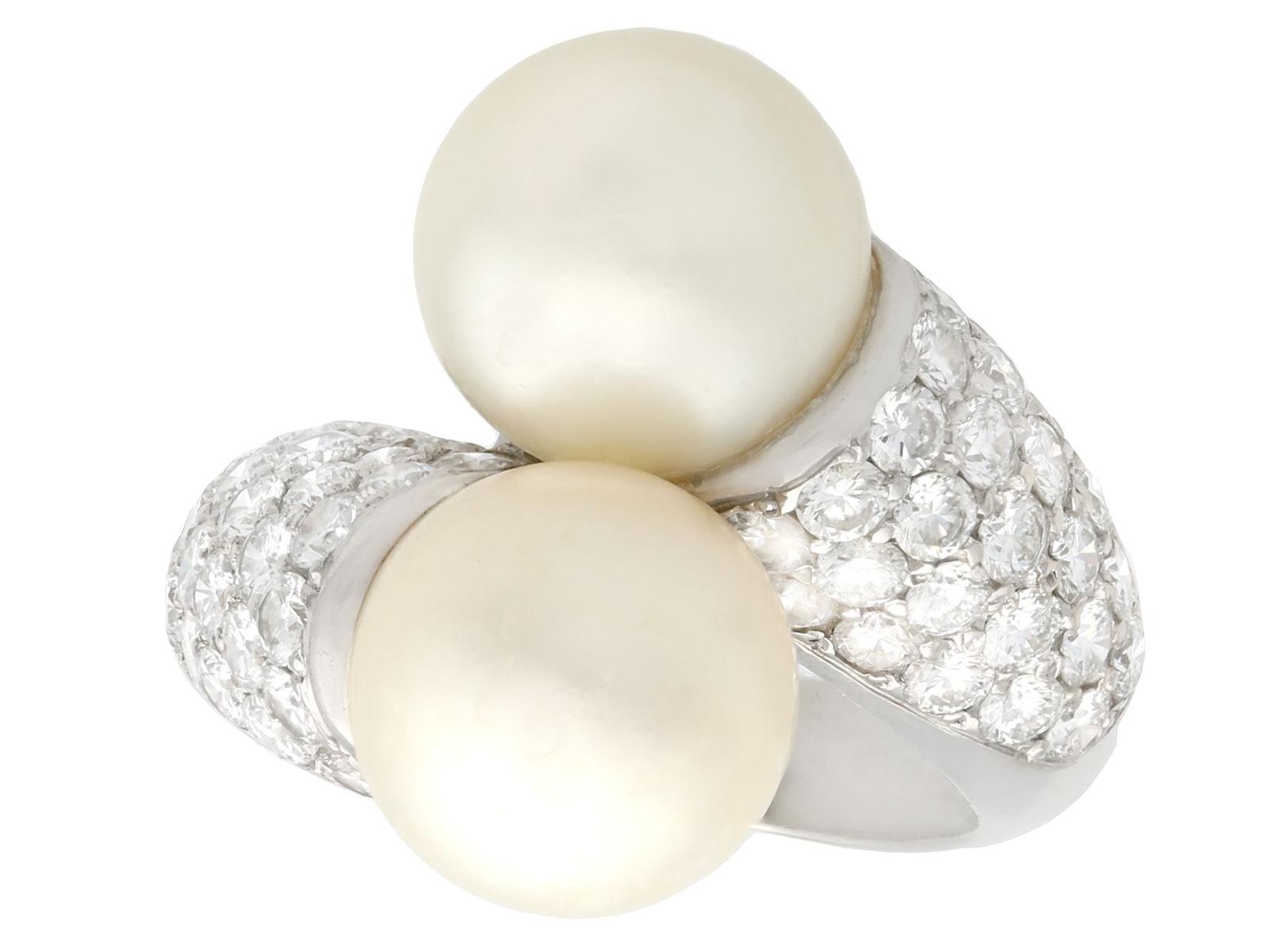 Vintage Cultured Pearl & 1.70ct Diamond 18ct White Gold Cocktail Ring c.1970 (1 of 9)