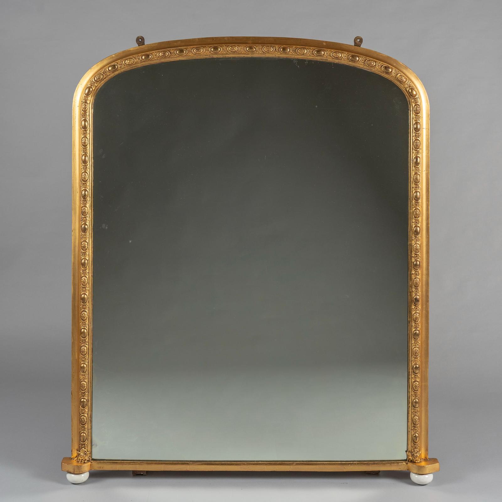 Large 19th Century Victorian English Gilt Archtop Overmantle Mirror (1 of 6)