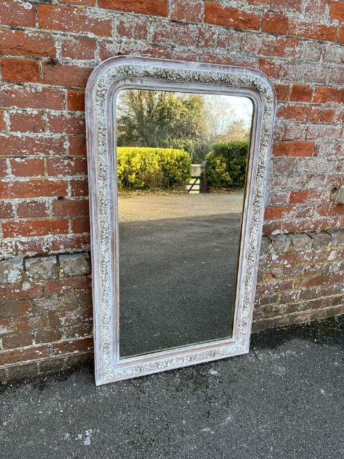 Wonderful Good Size Antique French 19th Century Carved Wood & Gesso Arched Top Painted Mirror (1 of 5)