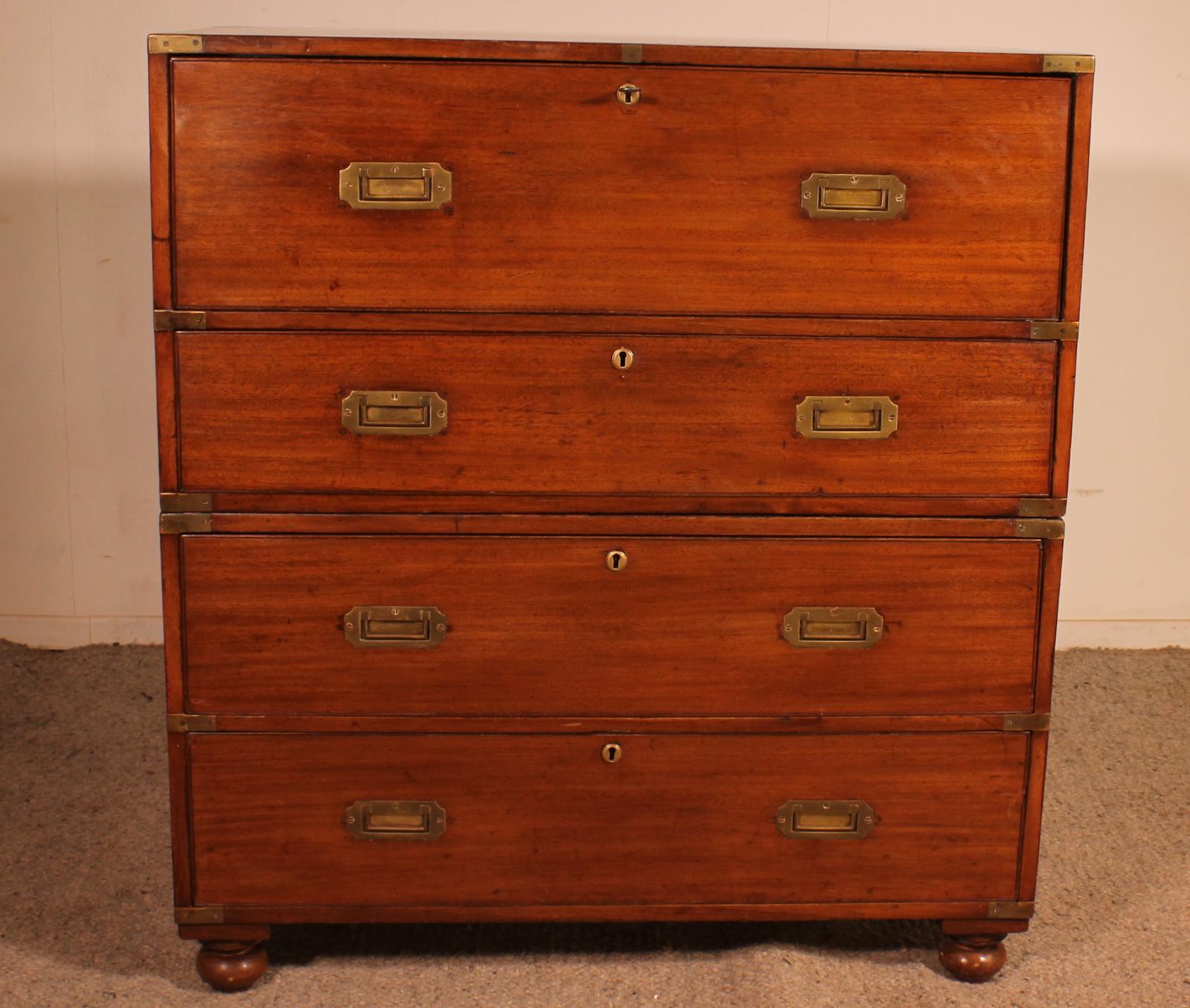 Military or Campaign Chest of Drawers in Blond Mahogany with Secretary - 19th Century (1 of 15)