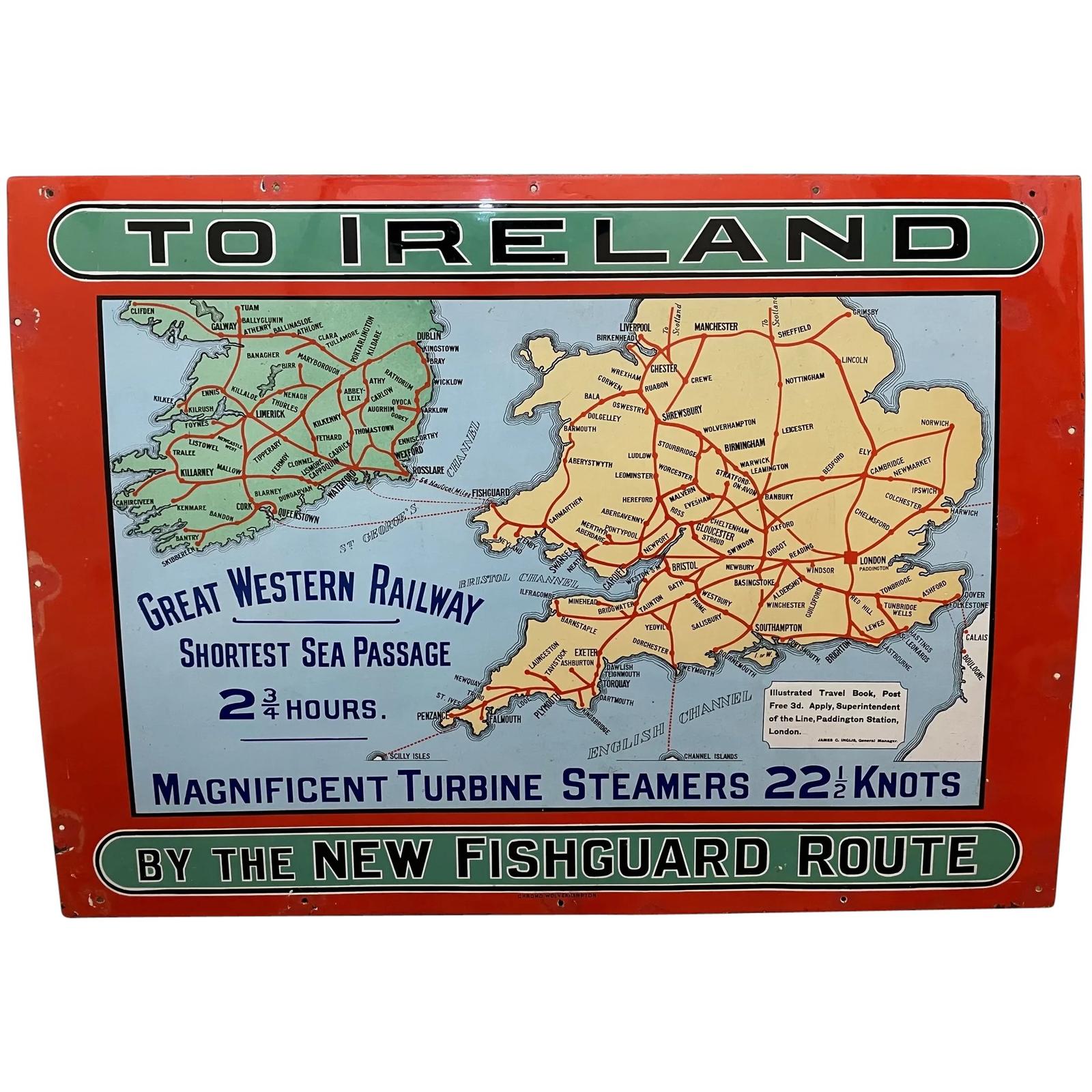 Large  Enamel Sign Great Western Railway to Ireland by New Fishguard Route (1 of 53)