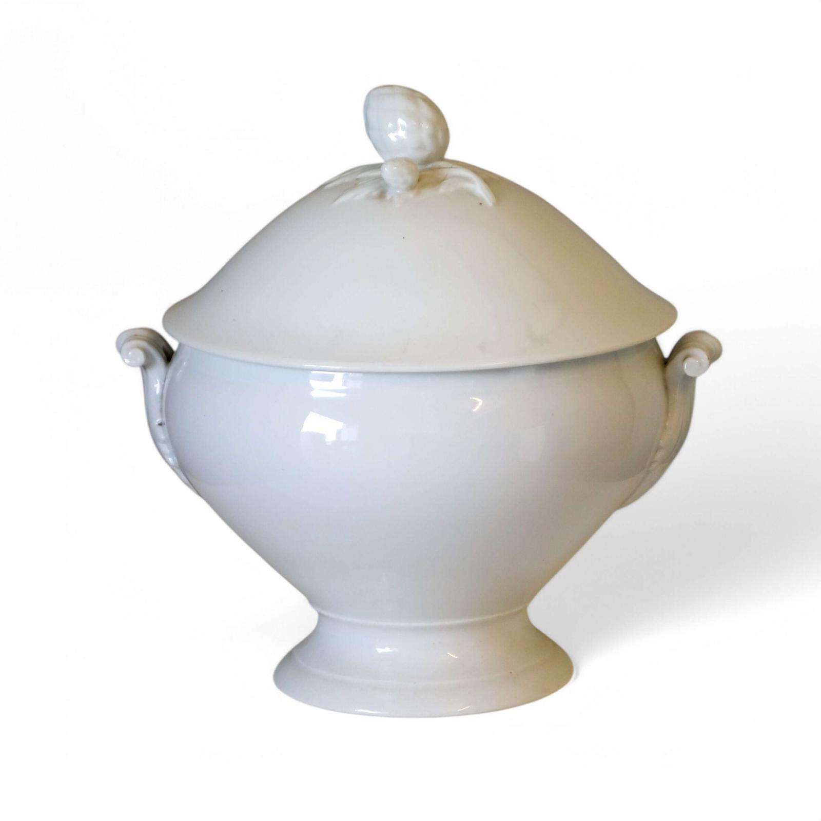 French 19th Century Large White Terre de Fer Soupière with Artichoke Finial to the lid (1 of 8)