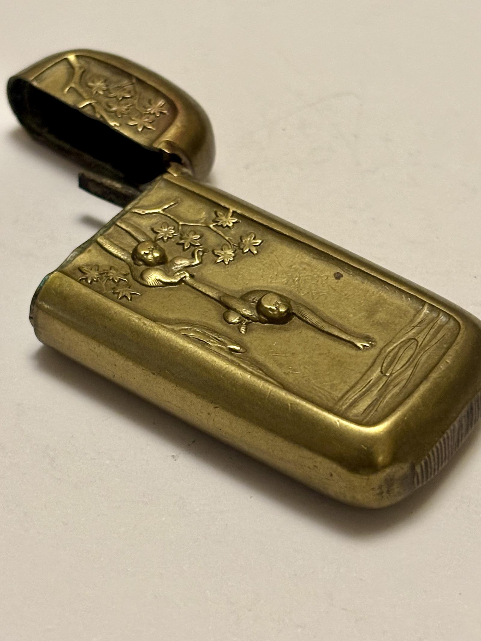 Antique Japanese Meiji Period Vesta Case Monkeys & Birds Design C1890 (1 of 7)