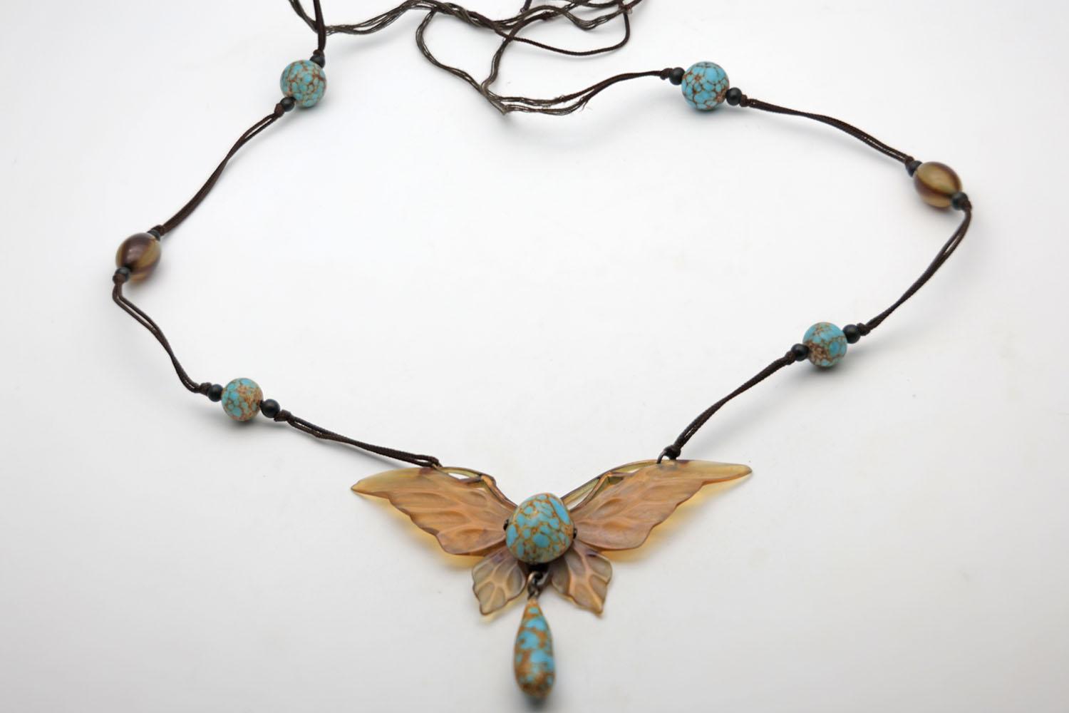 Art Nouveau Horn & Glass Necklace by Elizabeth Bonte (1 of 3)