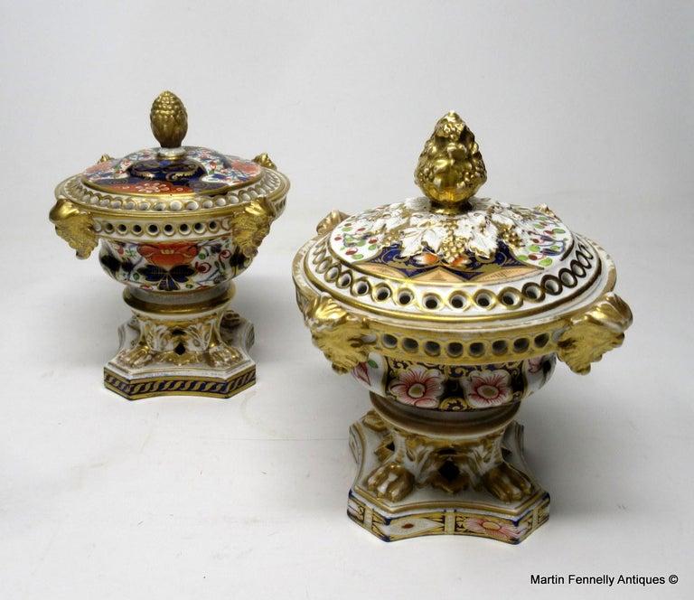 Antique Regency  Rare Pair Royal Crown Derby Cobalt Gilt Potpourri Urns 1815 (1 of 10)