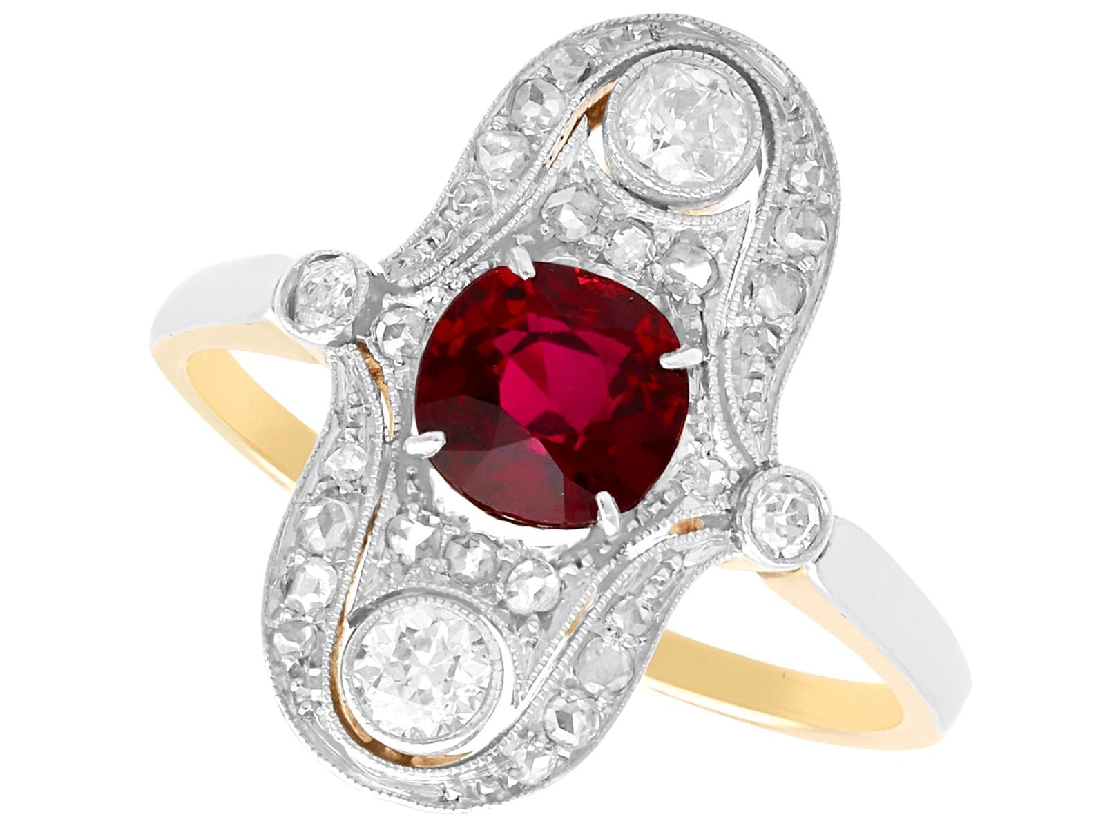 Antique Edwardian 1.18ct Ruby & 0.66ct Diamond, 14ct Yellow Gold Dress Ring c.1910 (1 of 11)