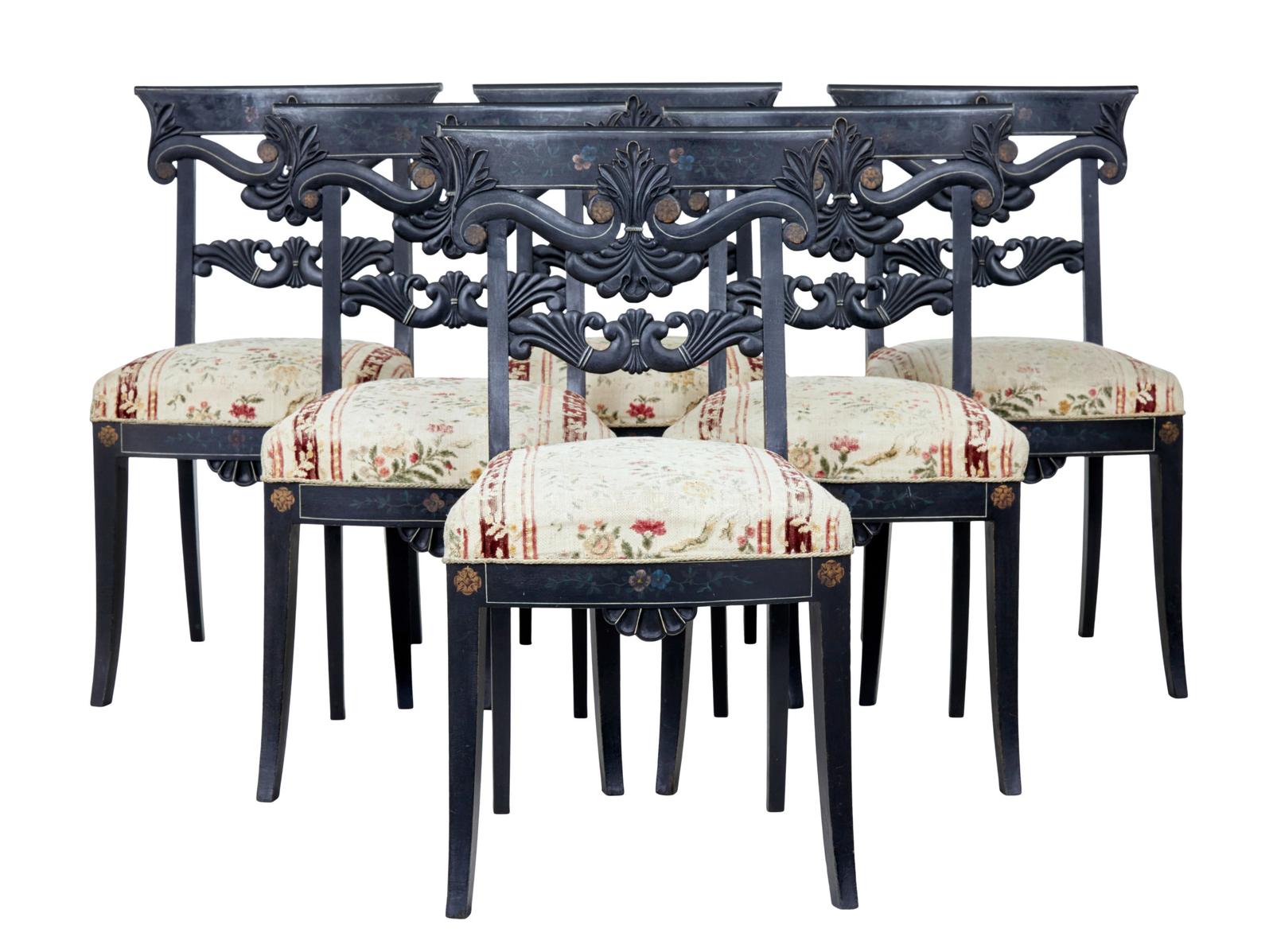 Set of 6 Scandinavian Carved & Hand Painted Dining Chairs (1 of 10) Set of 6 Scandinavian Carved & Hand Painted Dining Chairs (1 of 10)