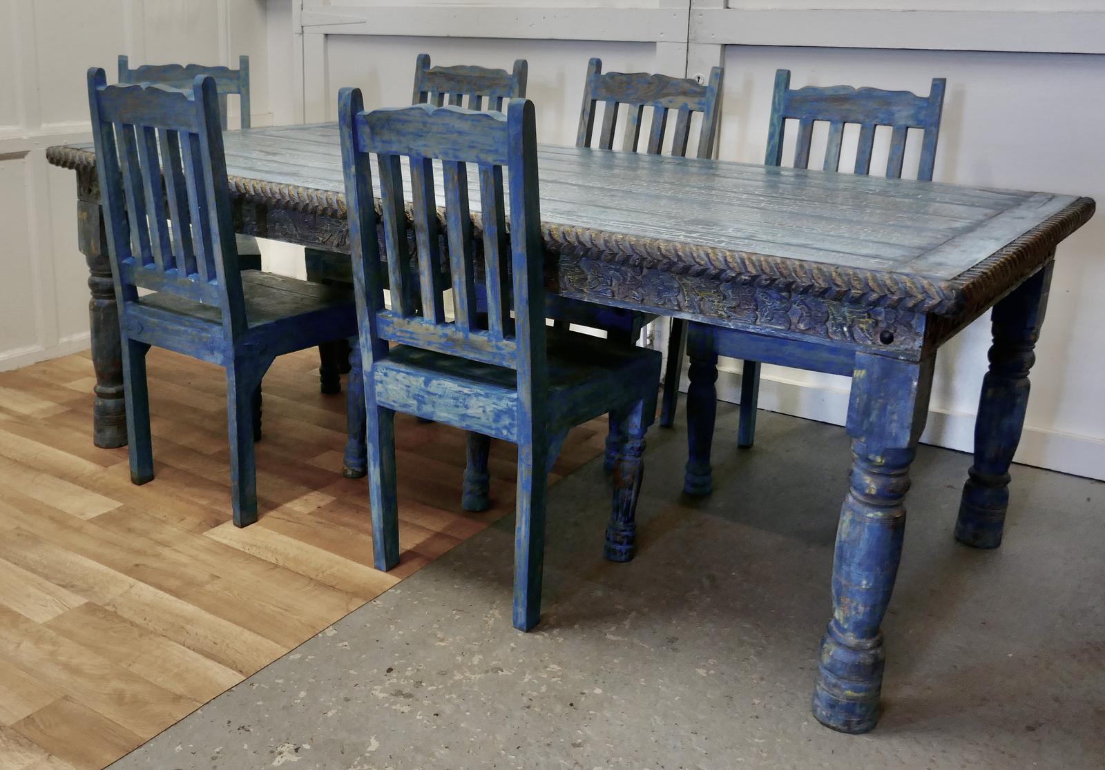 Large Carved Folk Art Painted Table & 6 Chairs (1 of 11) Large Carved Folk Art Painted Table & 6 Chairs (1 of 11)