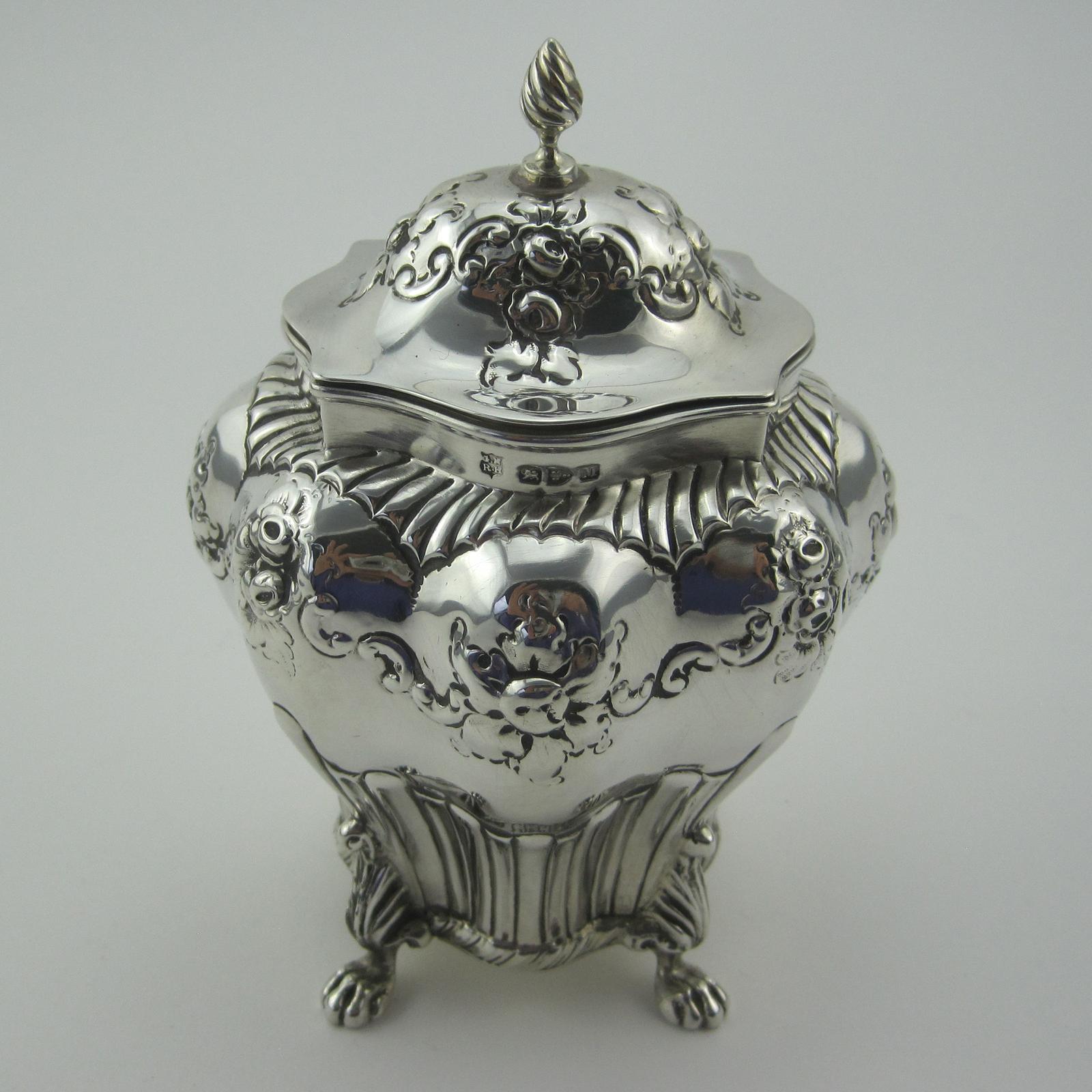 Decorative Victorian Sterling Silver Bombe Shaped Tea Caddy (1 of 7)
