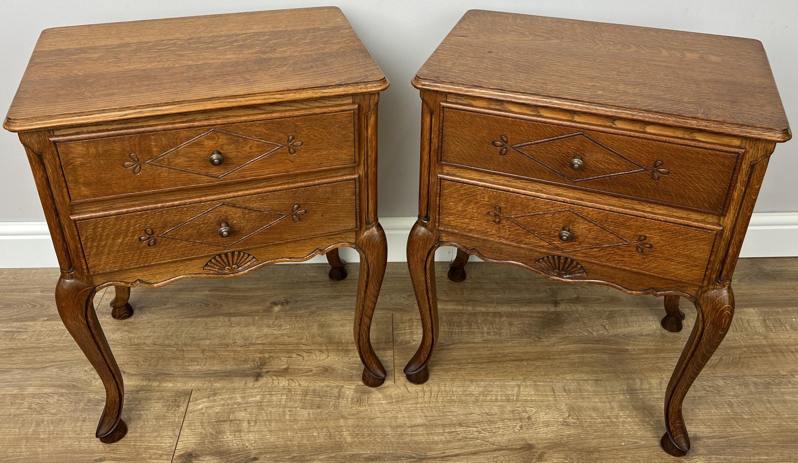 Pair of Bedside Tables Vintage French Oak Nightstands Carved Cabinets (1 of 14) Pair of Bedside Tables Vintage French Oak Nightstands Carved Cabinets (1 of 14)