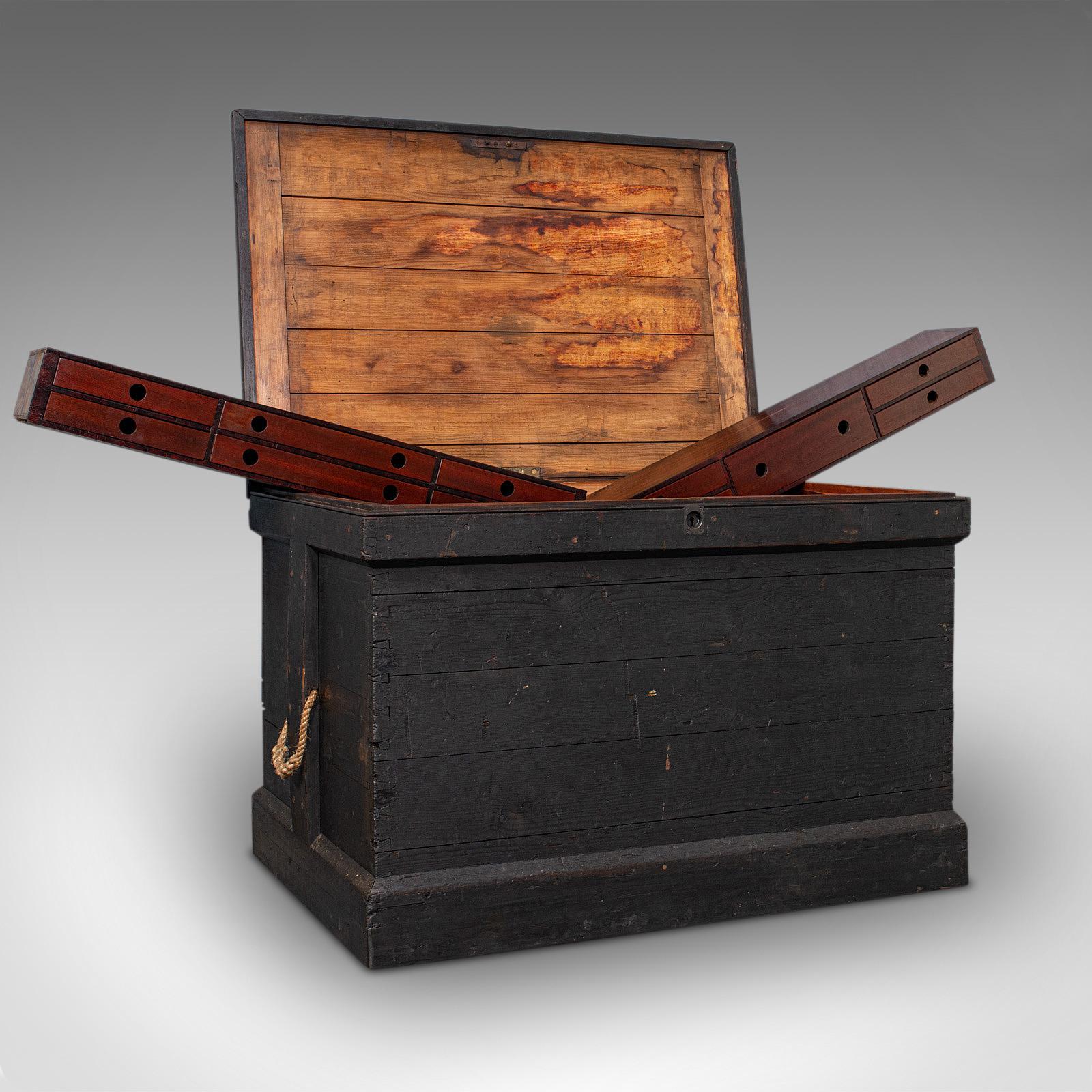 Antique Master Craftsman's Chest, English, Pine, Mahogany, Tool Trunk, Victorian (1 of 12)
