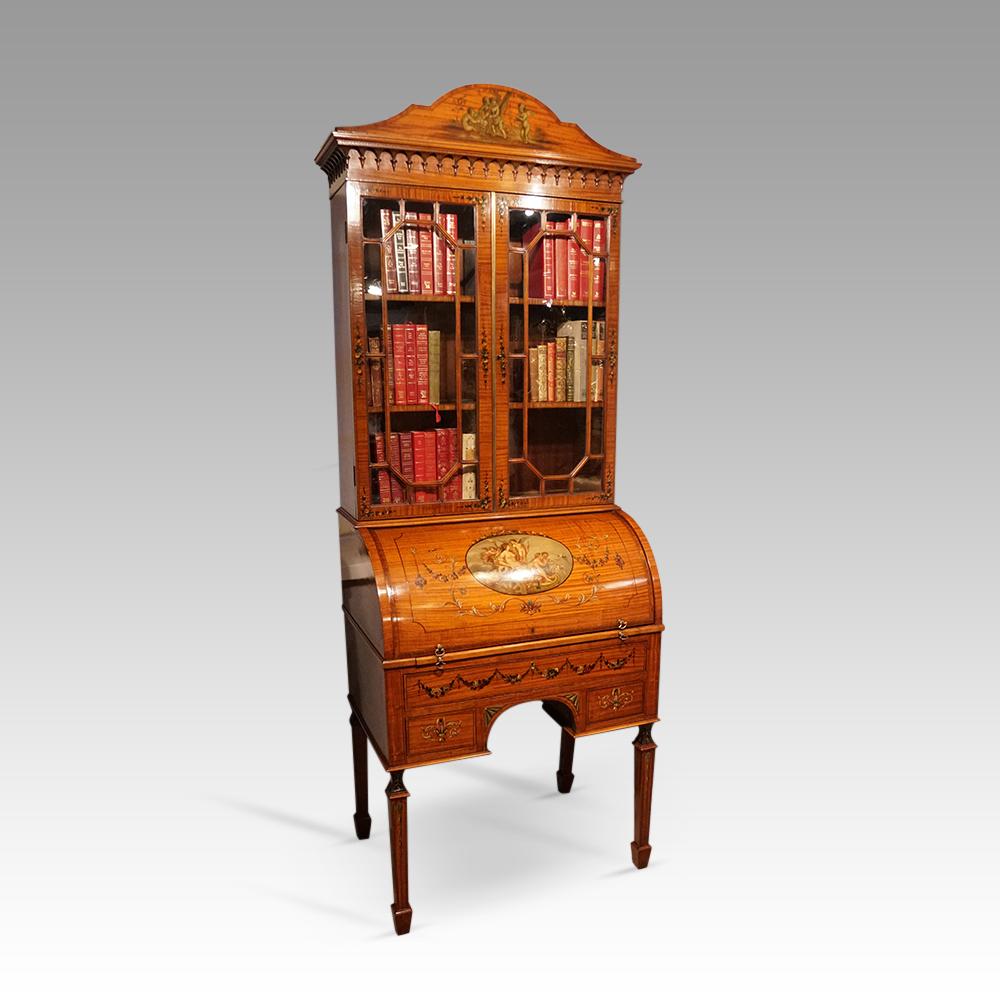 Edwardian Painted Satinwood Cylinder Bookcase (1 of 12)